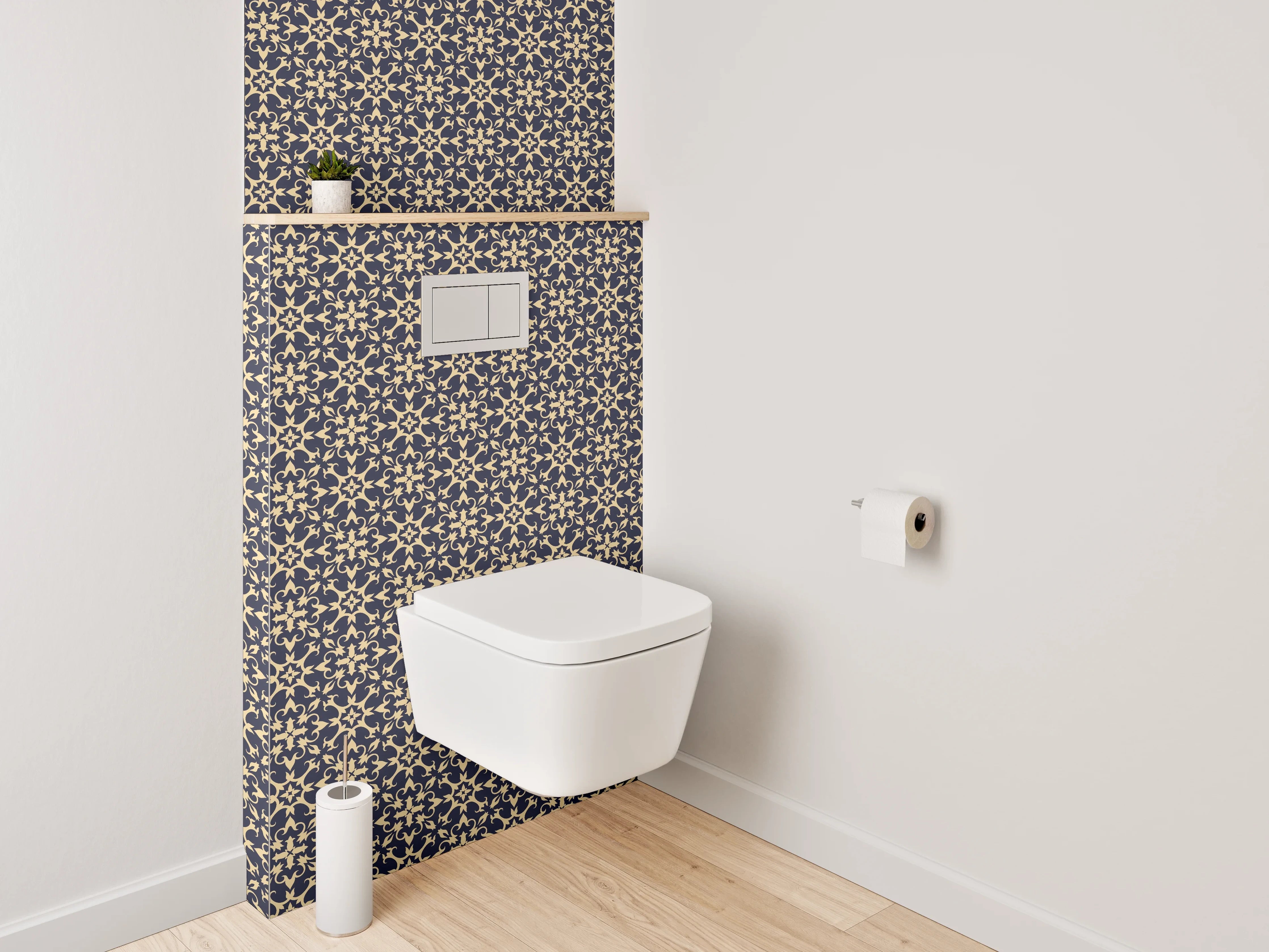 WC-Rückwand - Barock Muster Blau Gold Tapete