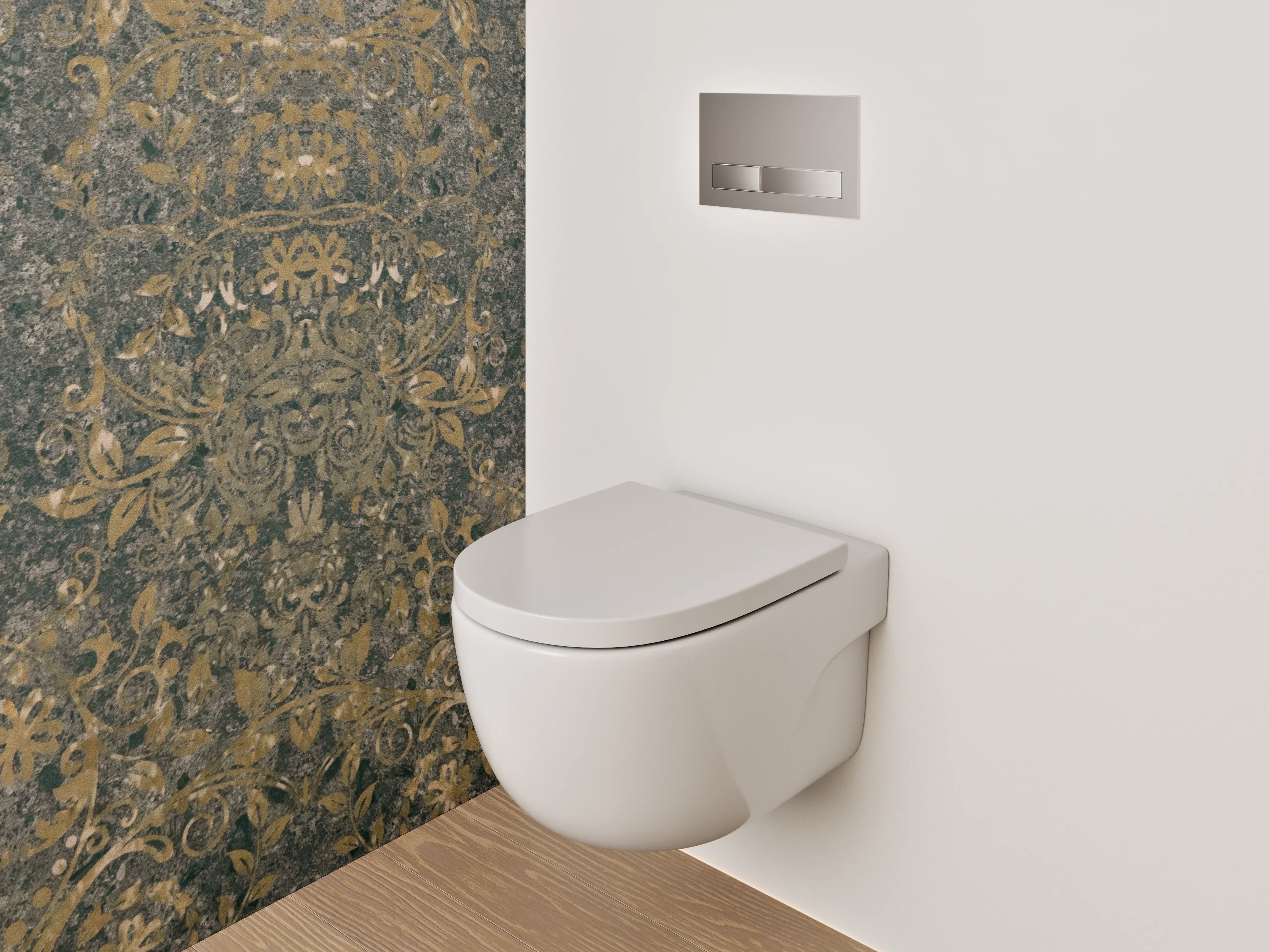 WC-Rückwand - Barock Ornament Tapetenmuster Braun Gold