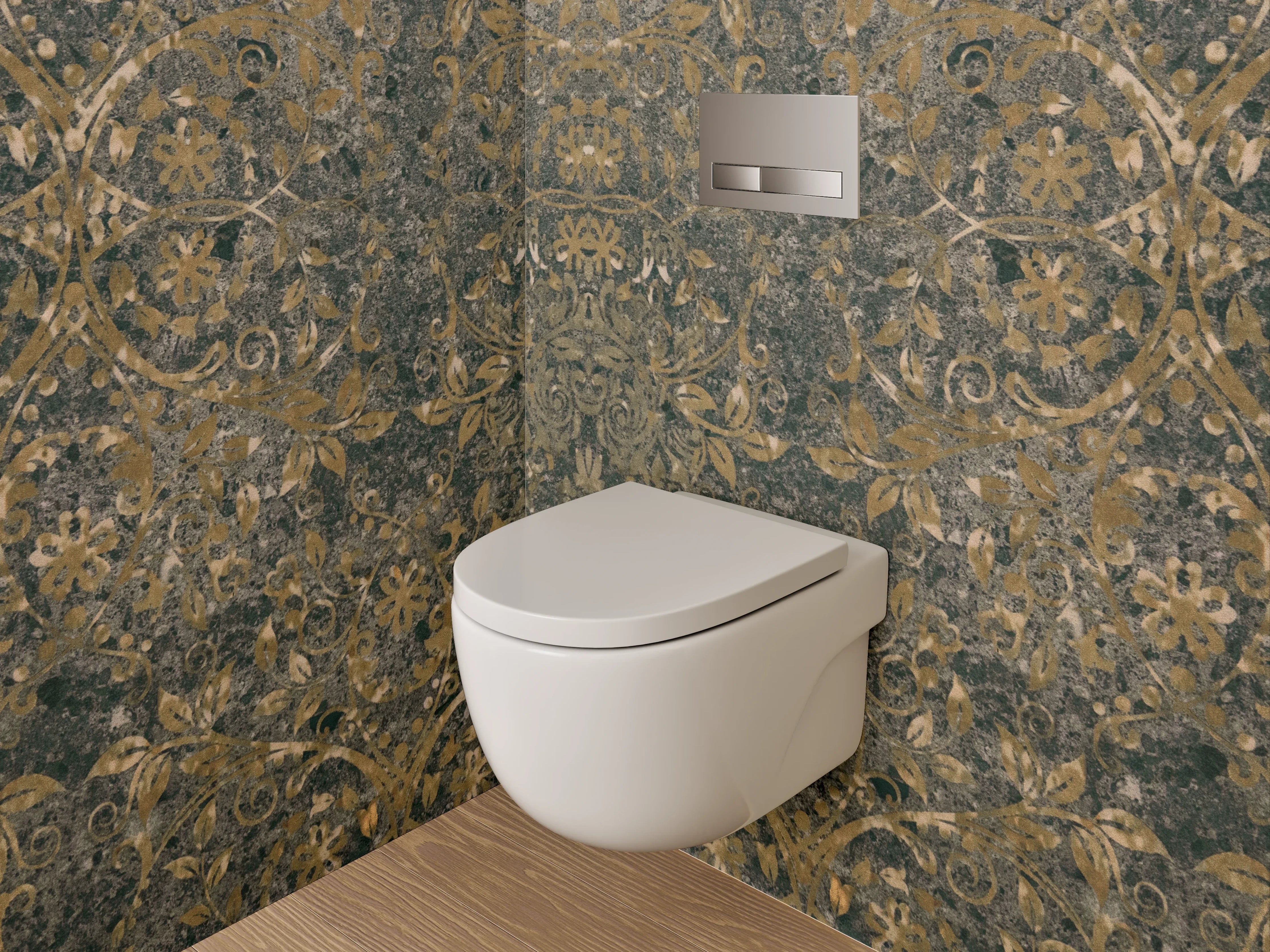 WC-Rückwand - Barock Ornament Tapetenmuster Braun Gold