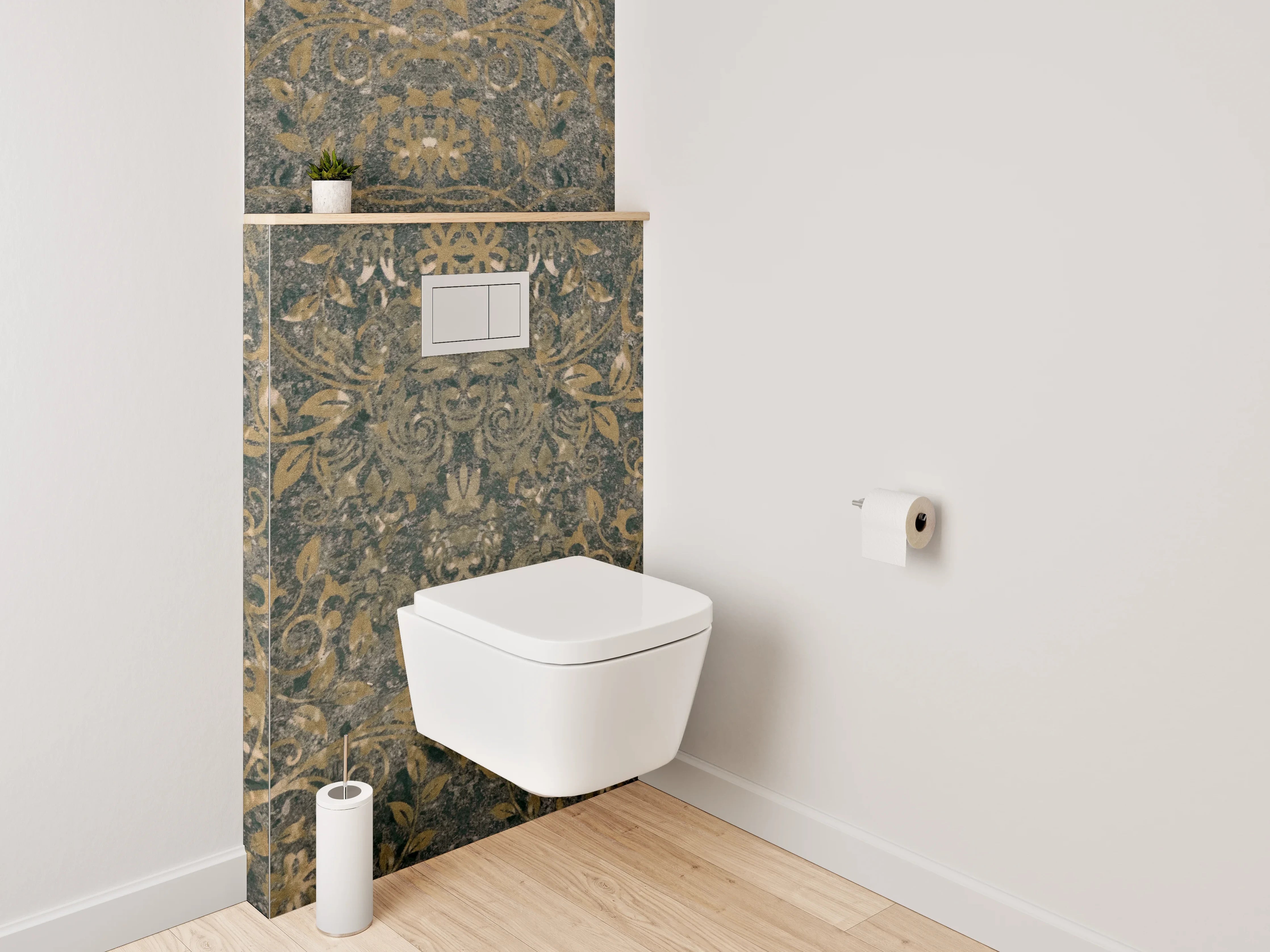 WC-Rückwand - Barock Ornament Tapetenmuster Braun Gold
