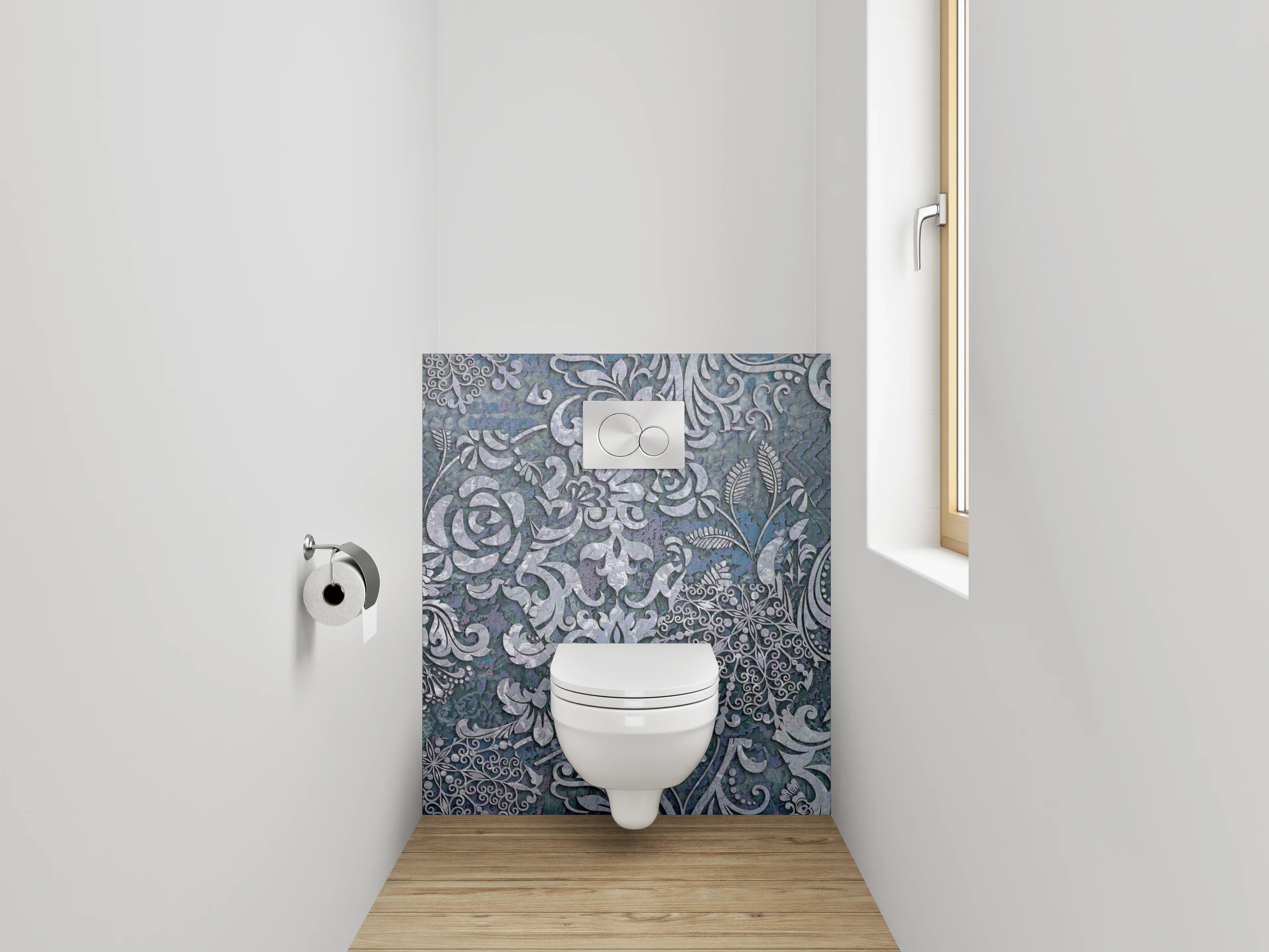 WC-Rückwand - Barocke Ornamente in Blautönen