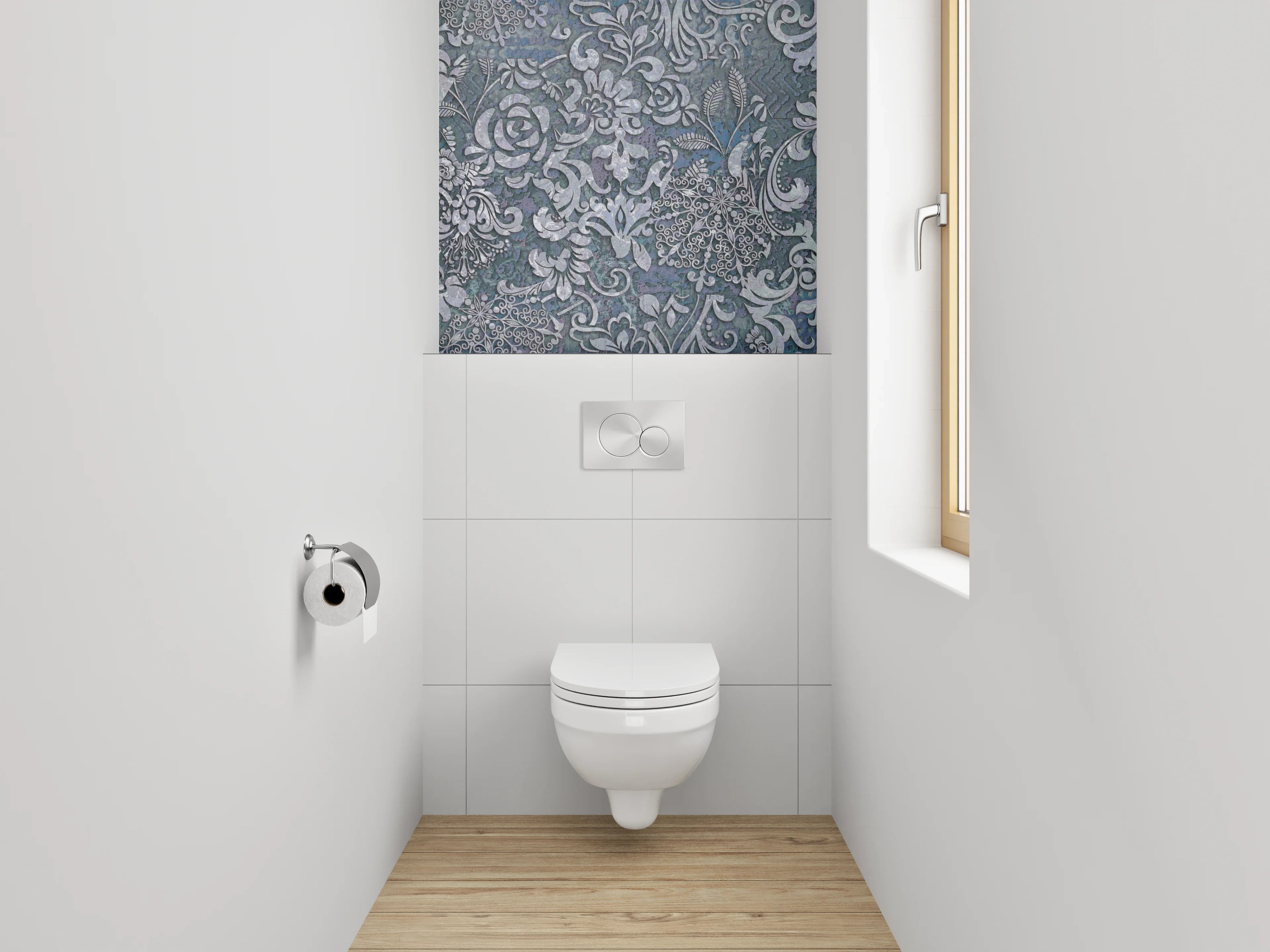 WC-Rückwand - Barocke Ornamente in Blautönen