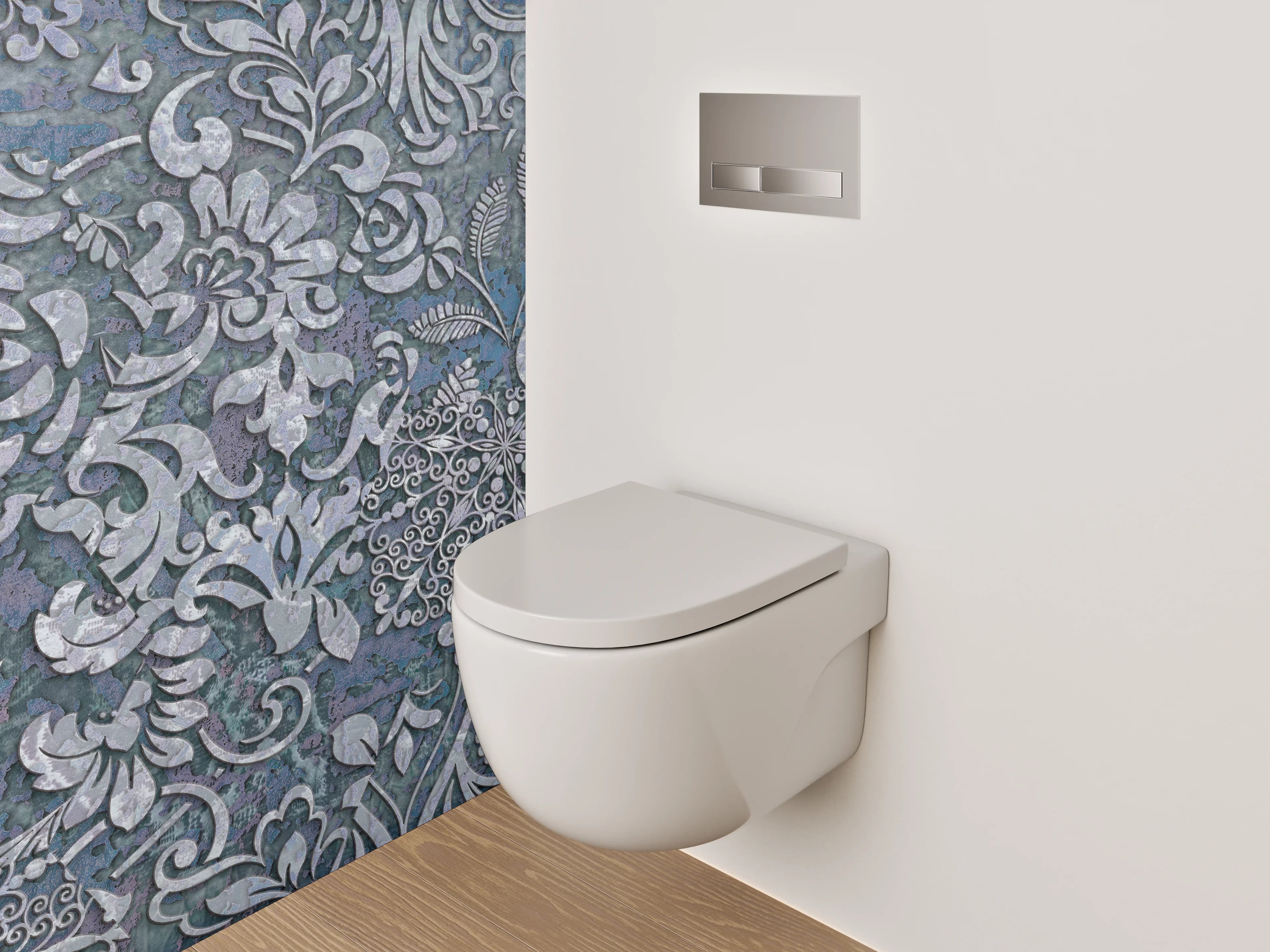 WC-Rückwand - Barocke Ornamente in Blautönen