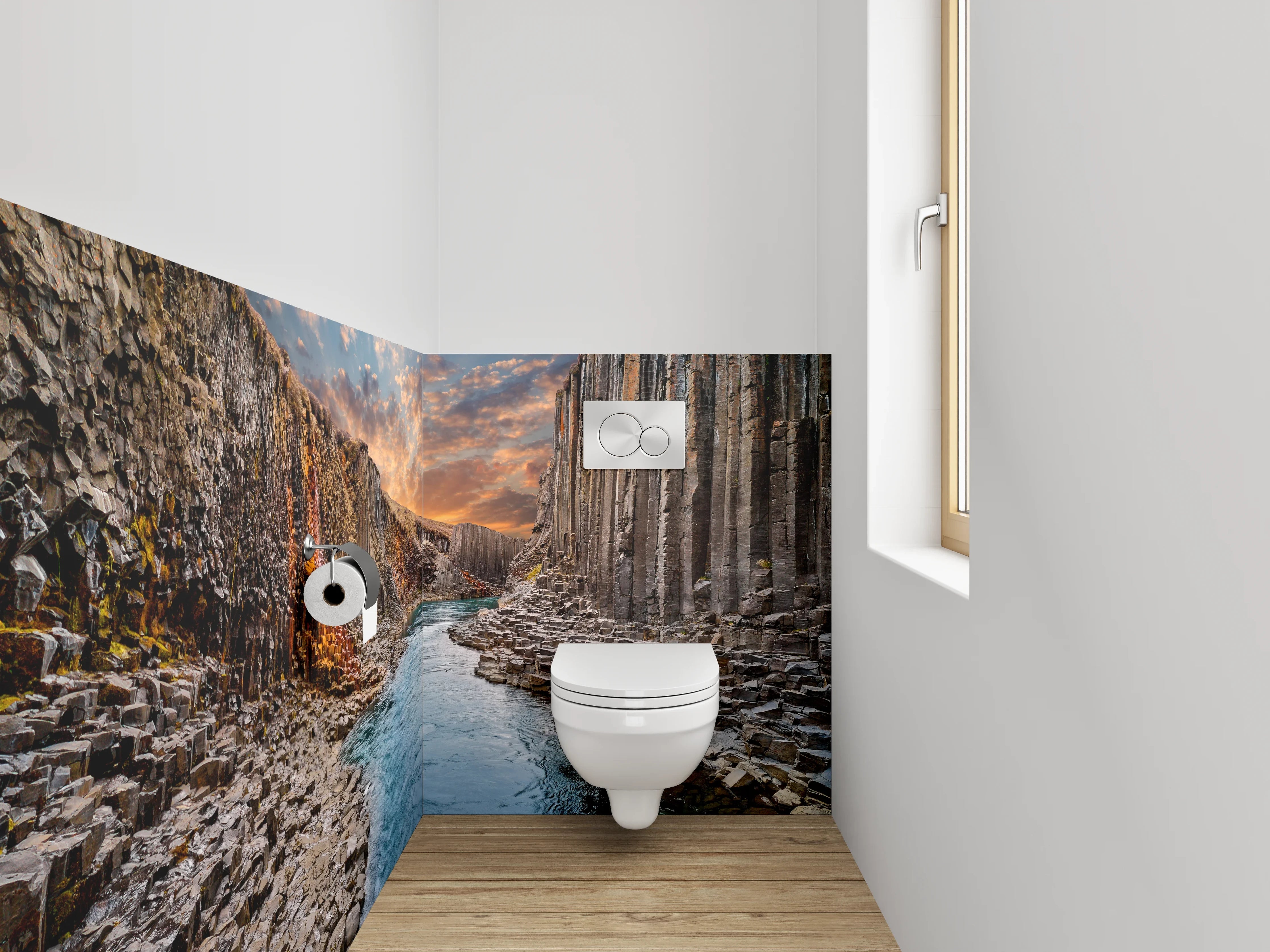 WC-Rückwand - Basalt-Canyon am Wasserlauf
