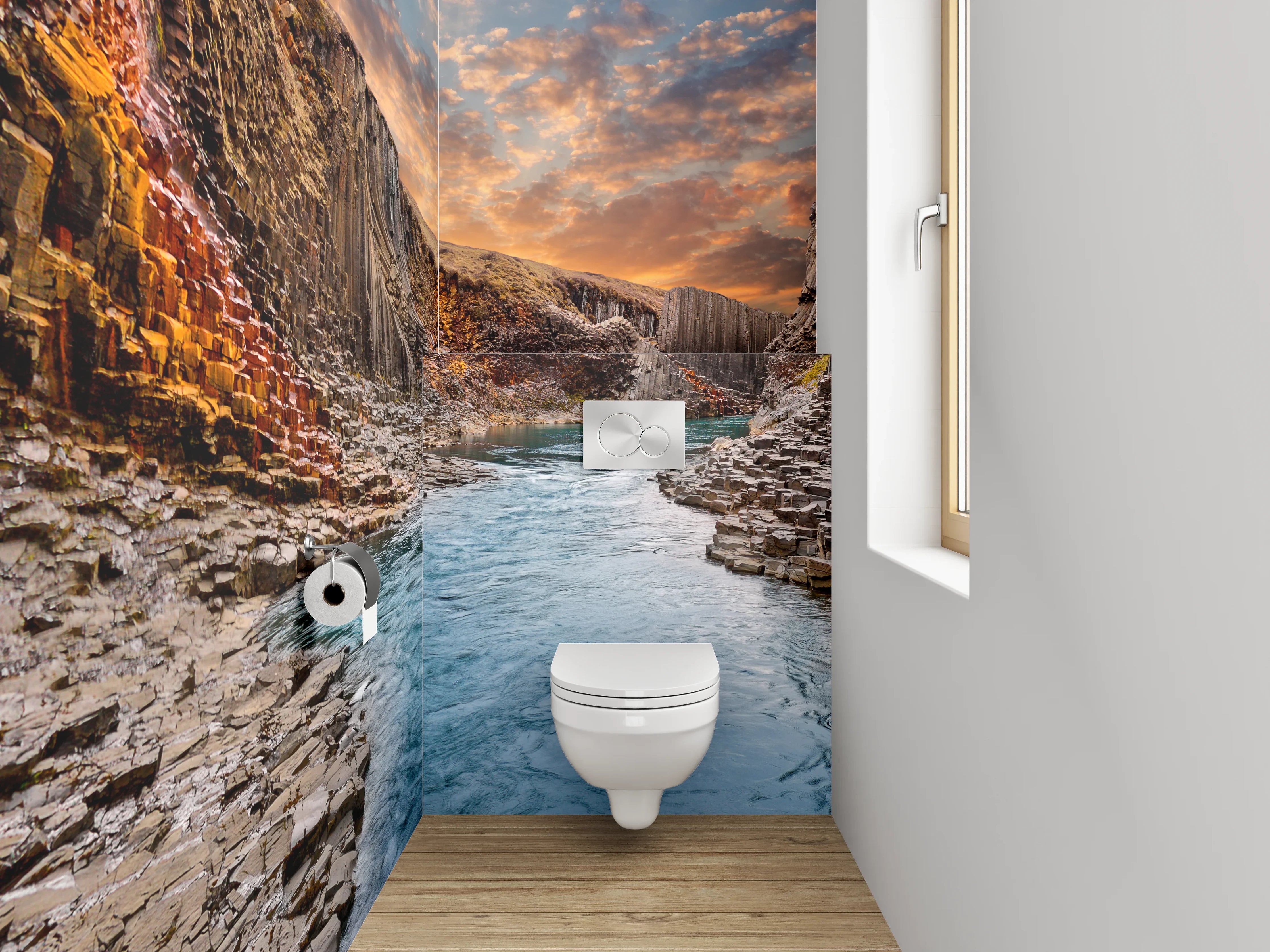 WC-Rückwand - Basalt-Canyon am Wasserlauf