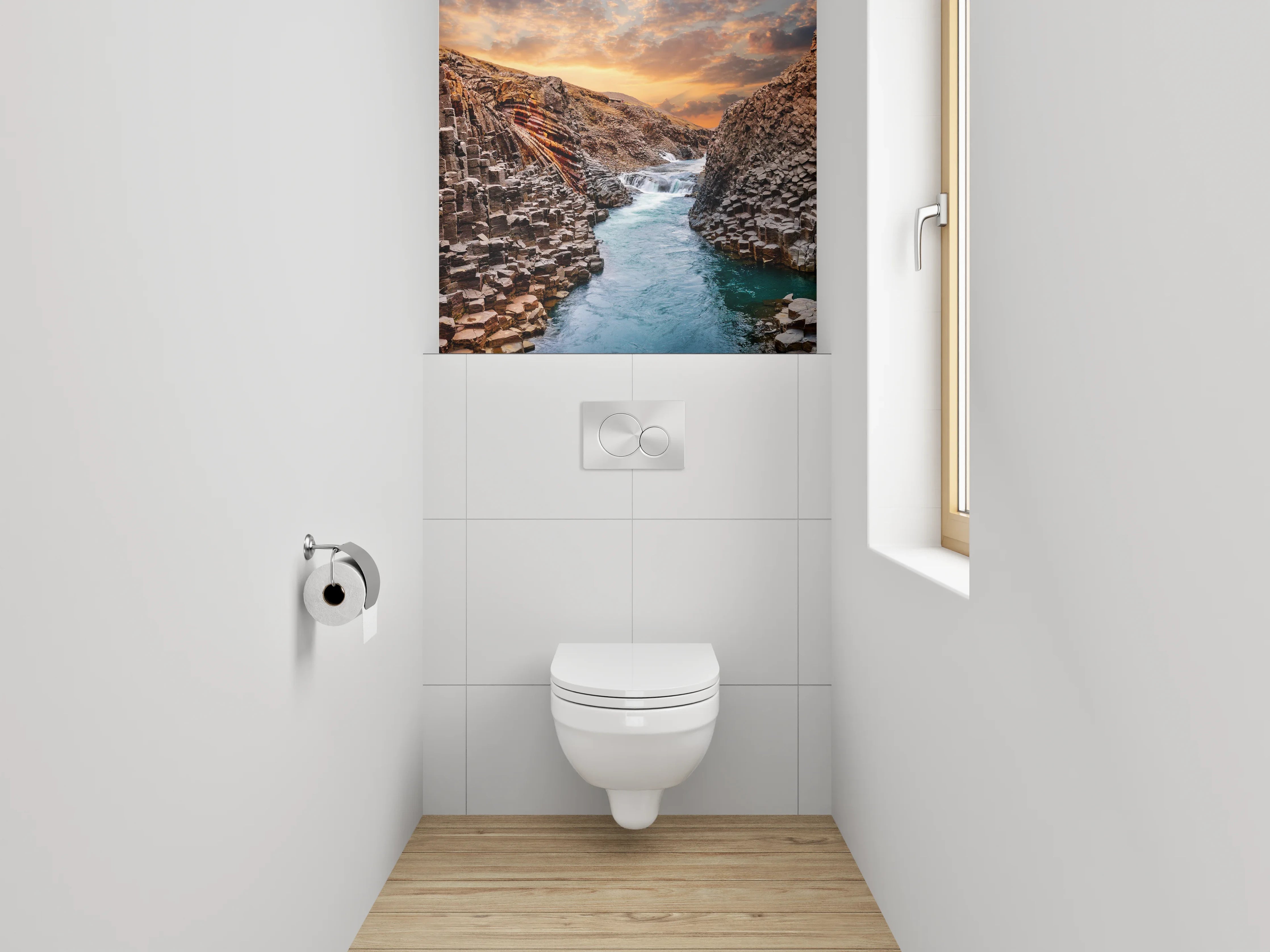 WC-Rückwand - Basalt-Schlucht mit Flusslandschaft