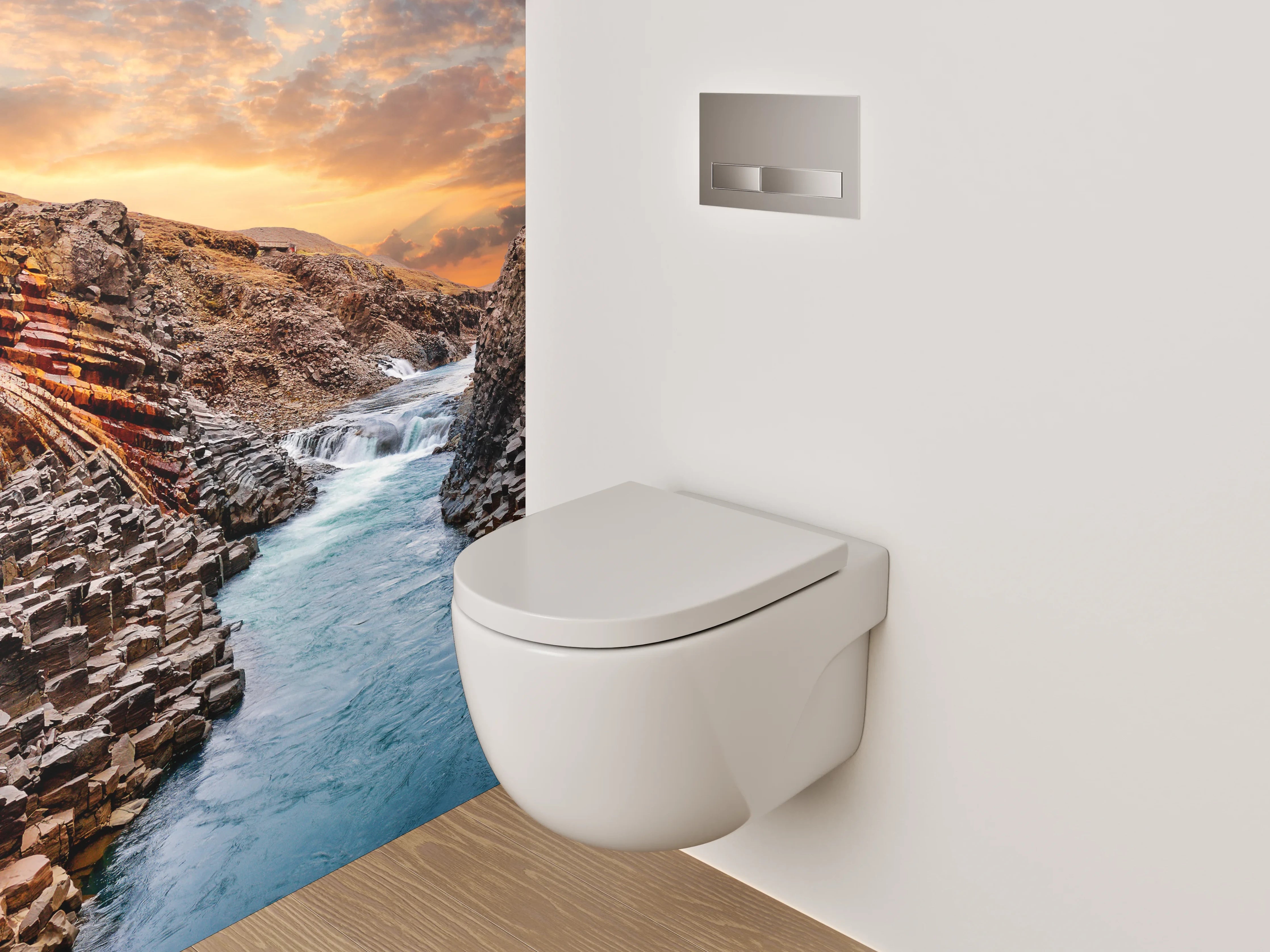 WC-Rückwand - Basalt-Schlucht mit Flusslandschaft