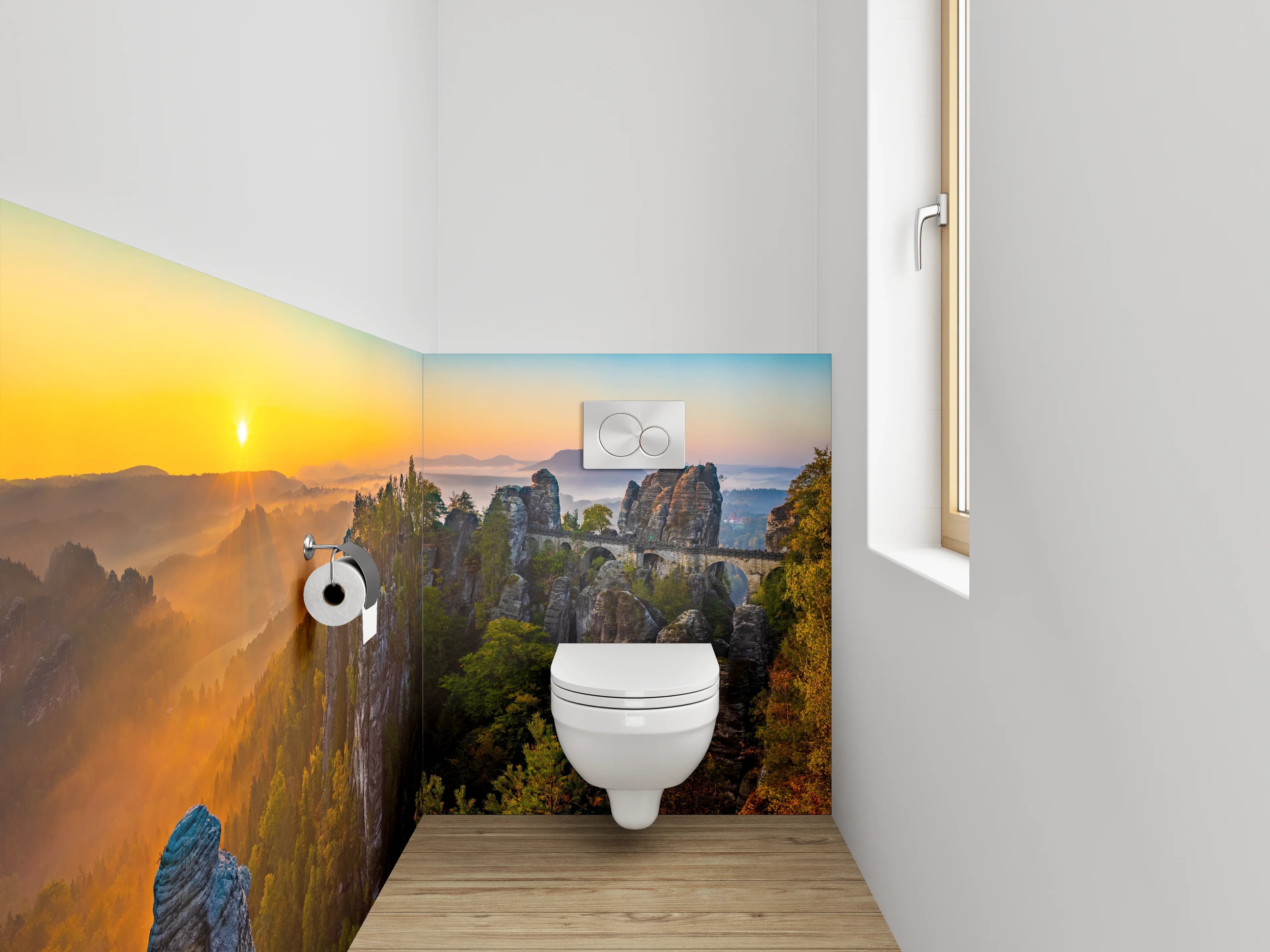 WC-Rückwand - Basteibrücke Sonnenaufgang Panorama
