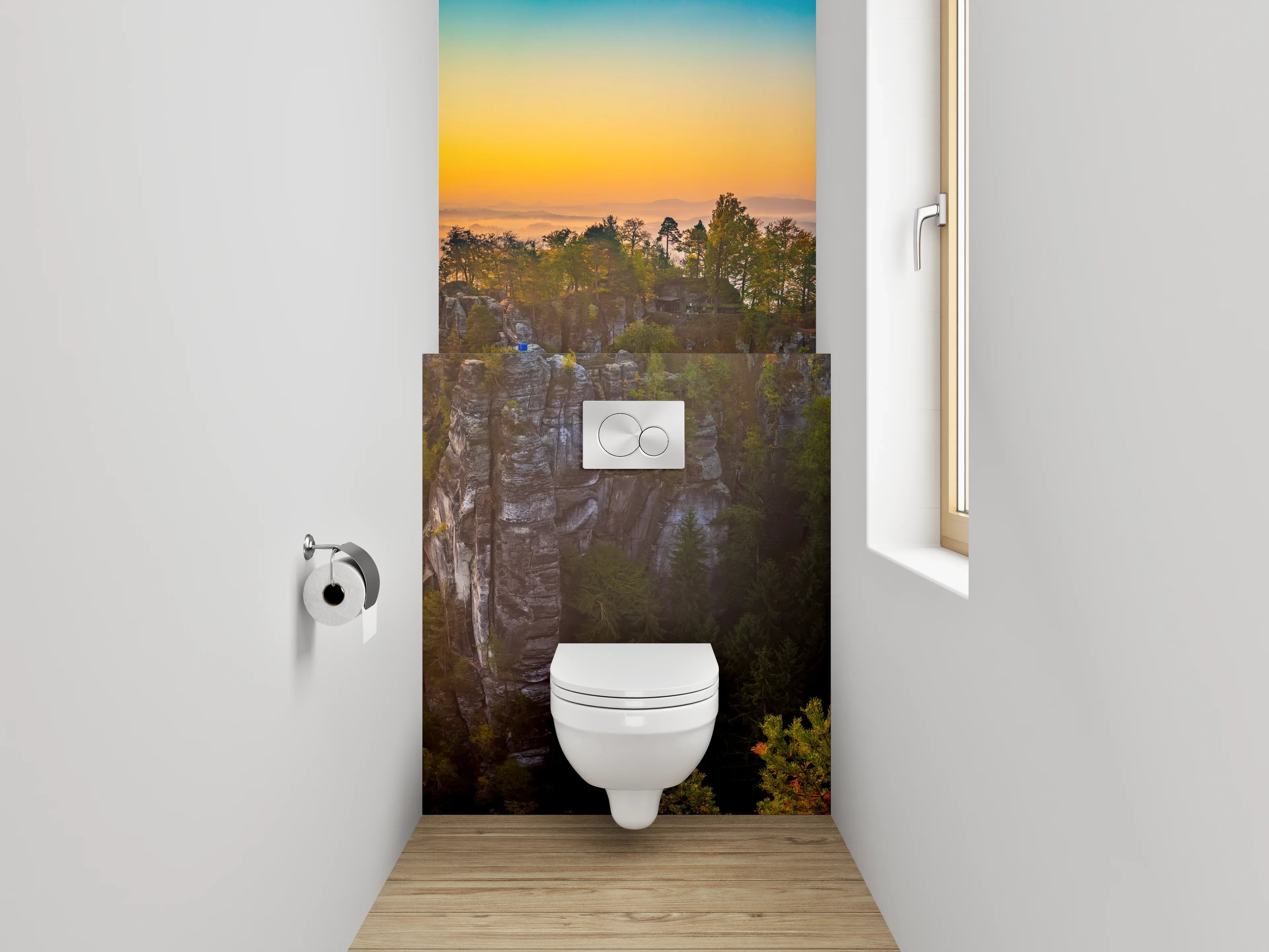 WC-Rückwand - Basteibrücke Sonnenaufgang Panorama
