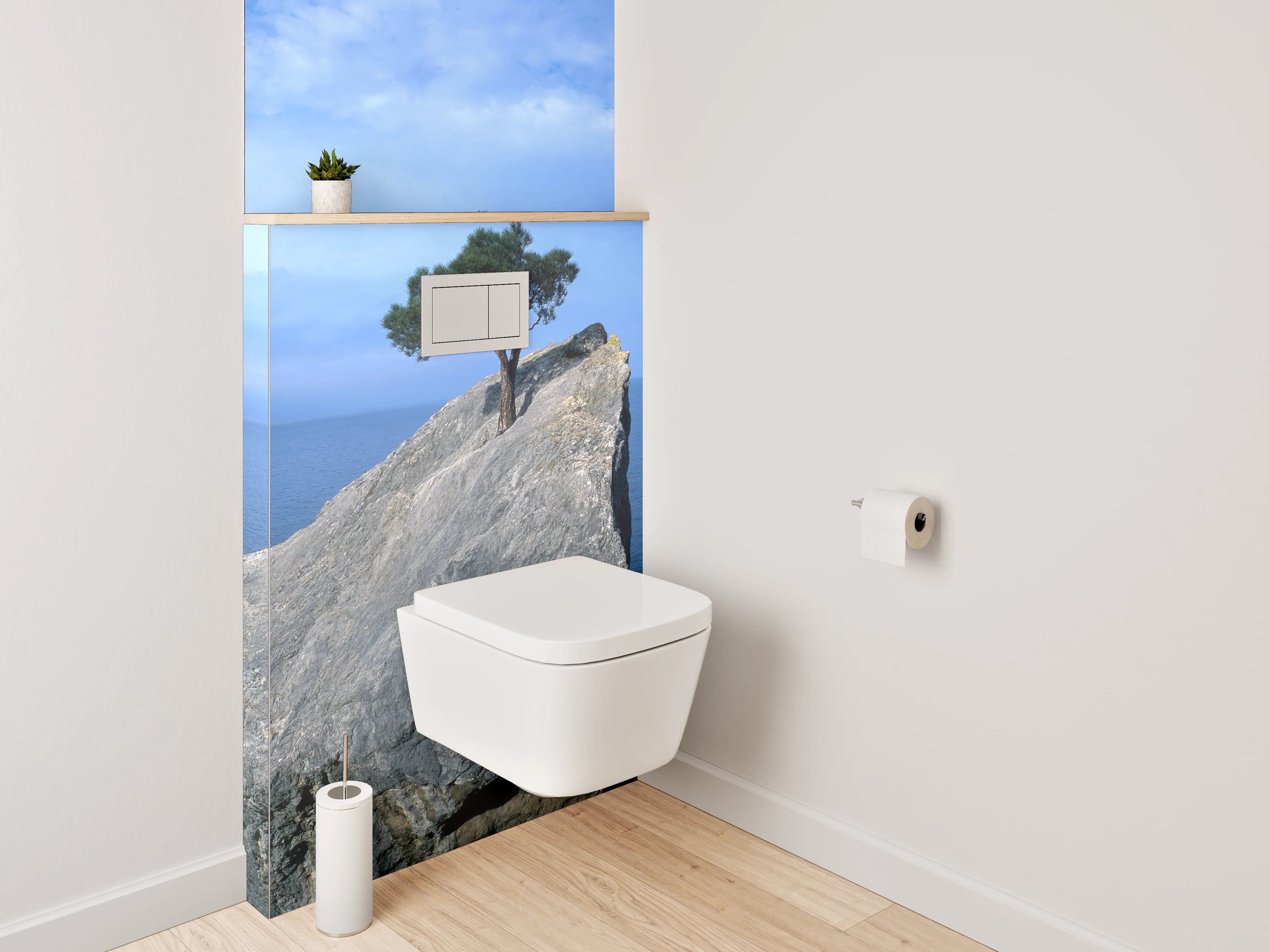WC-Rückwand - Baum auf Felsen im Meer