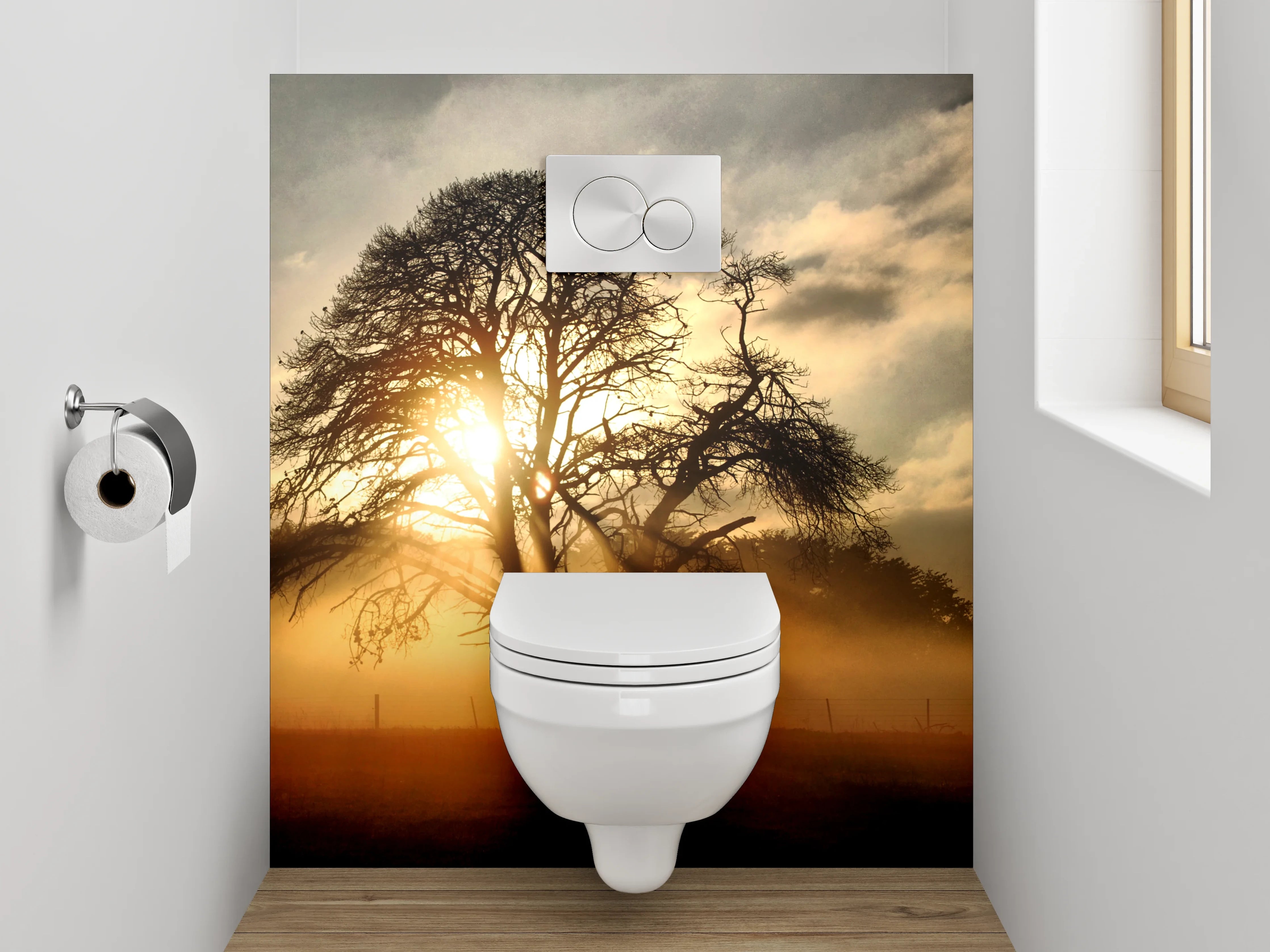 WC-Rückwand - Baum im goldenen Morgenlicht