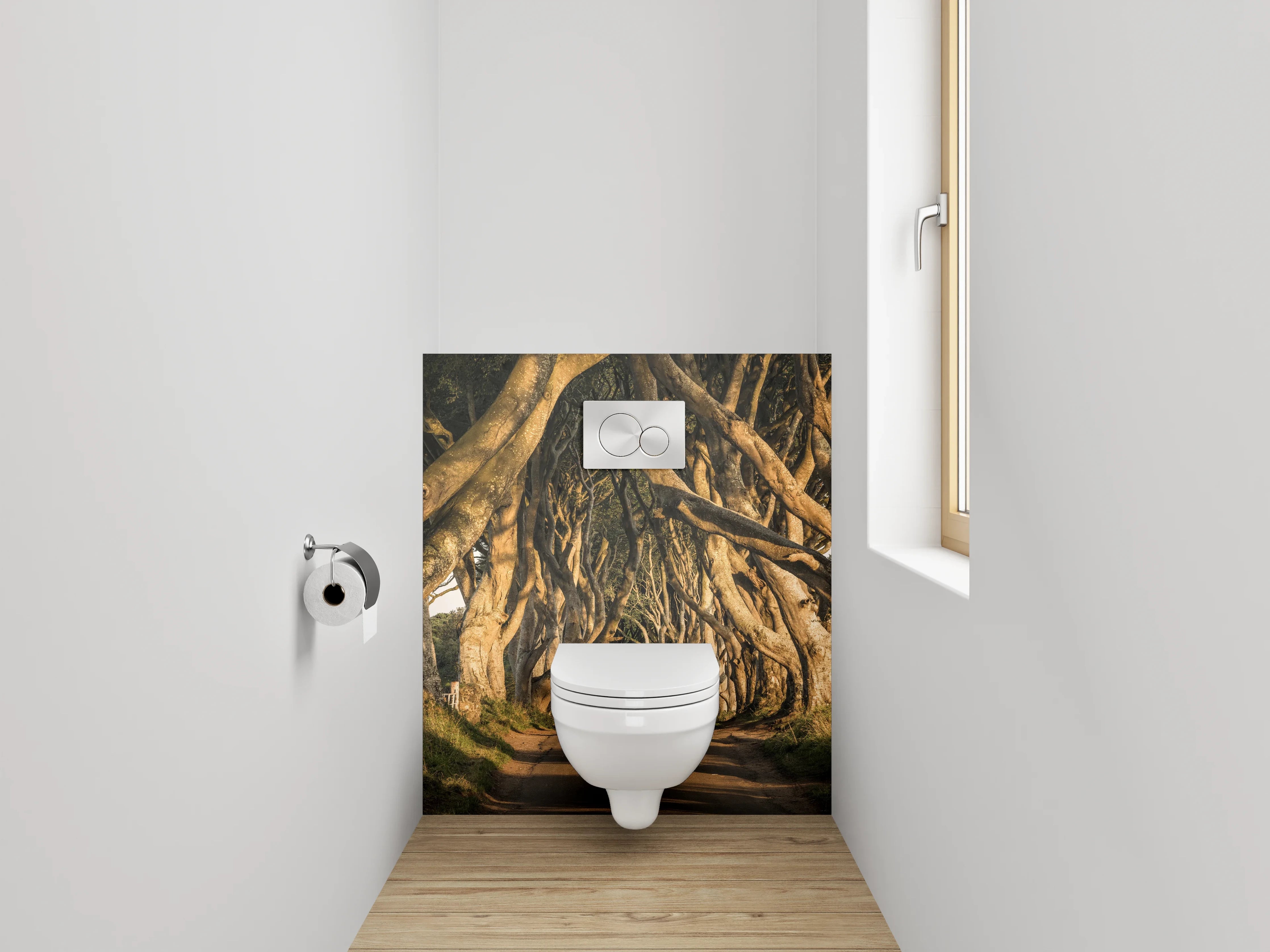 WC-Rückwand - Baumallee im Sonnenlicht