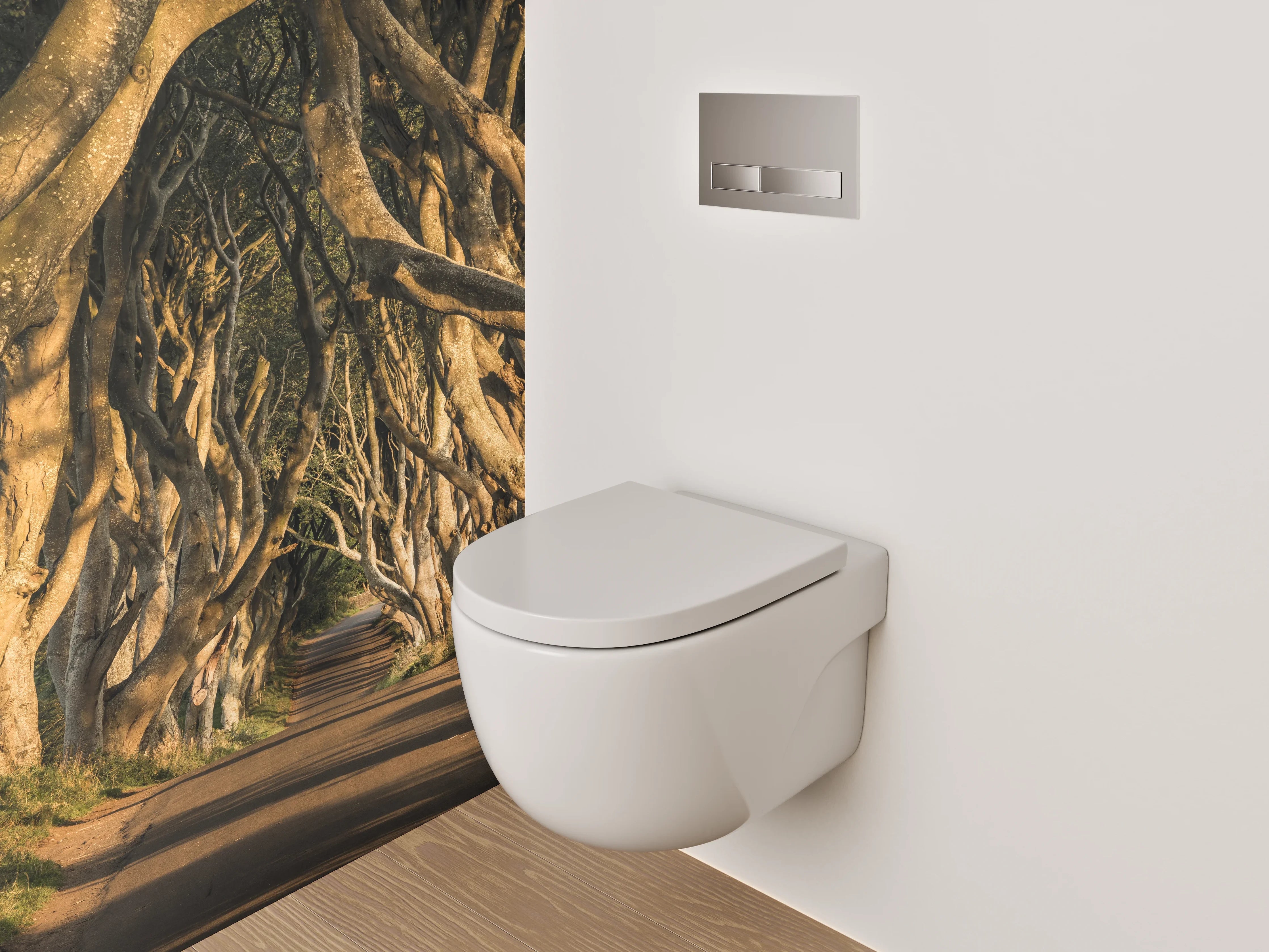WC-Rückwand - Baumallee im Sonnenlicht
