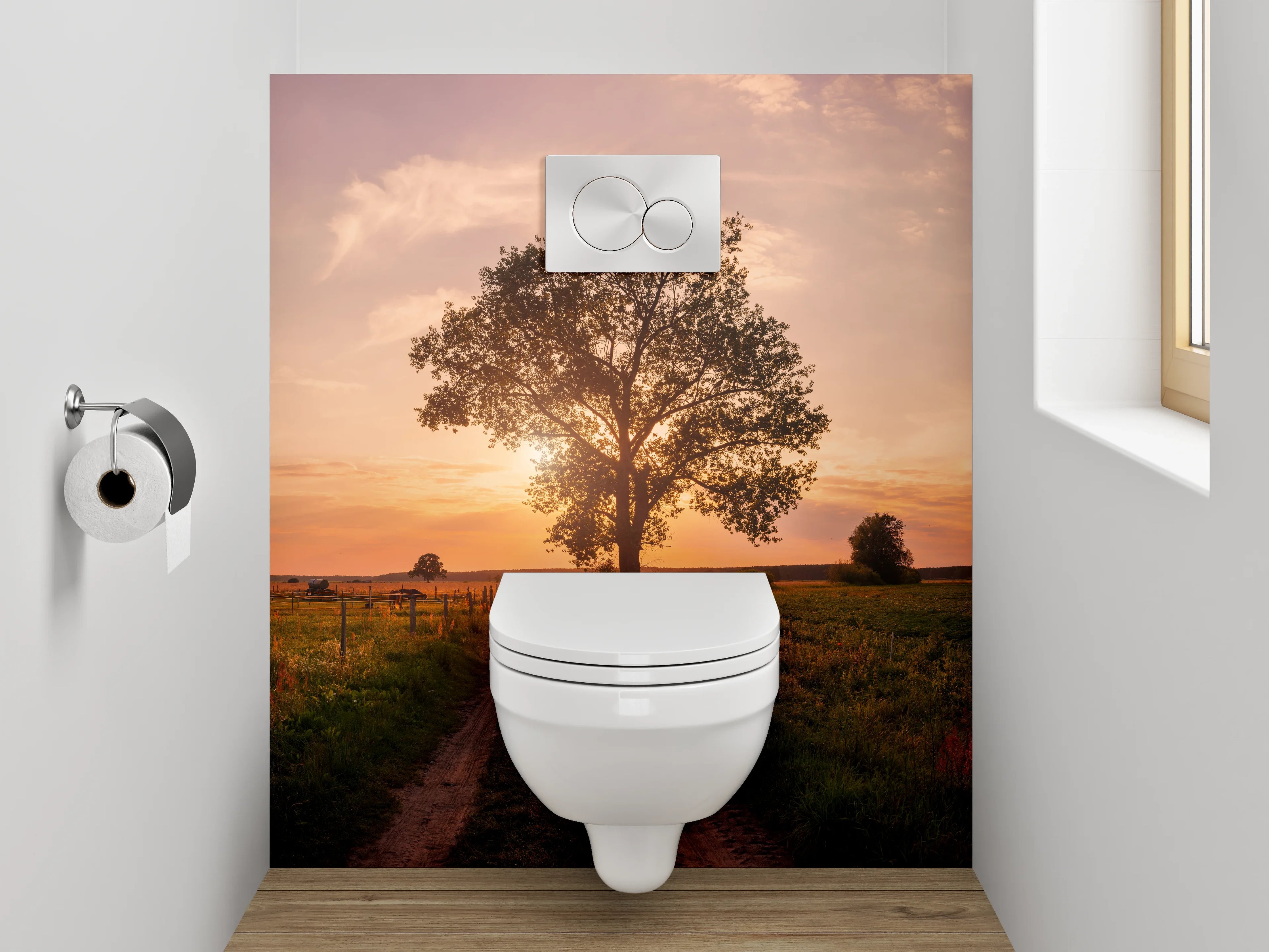 WC-Rückwand - Baumallee im Sonnenuntergang – Landschaft