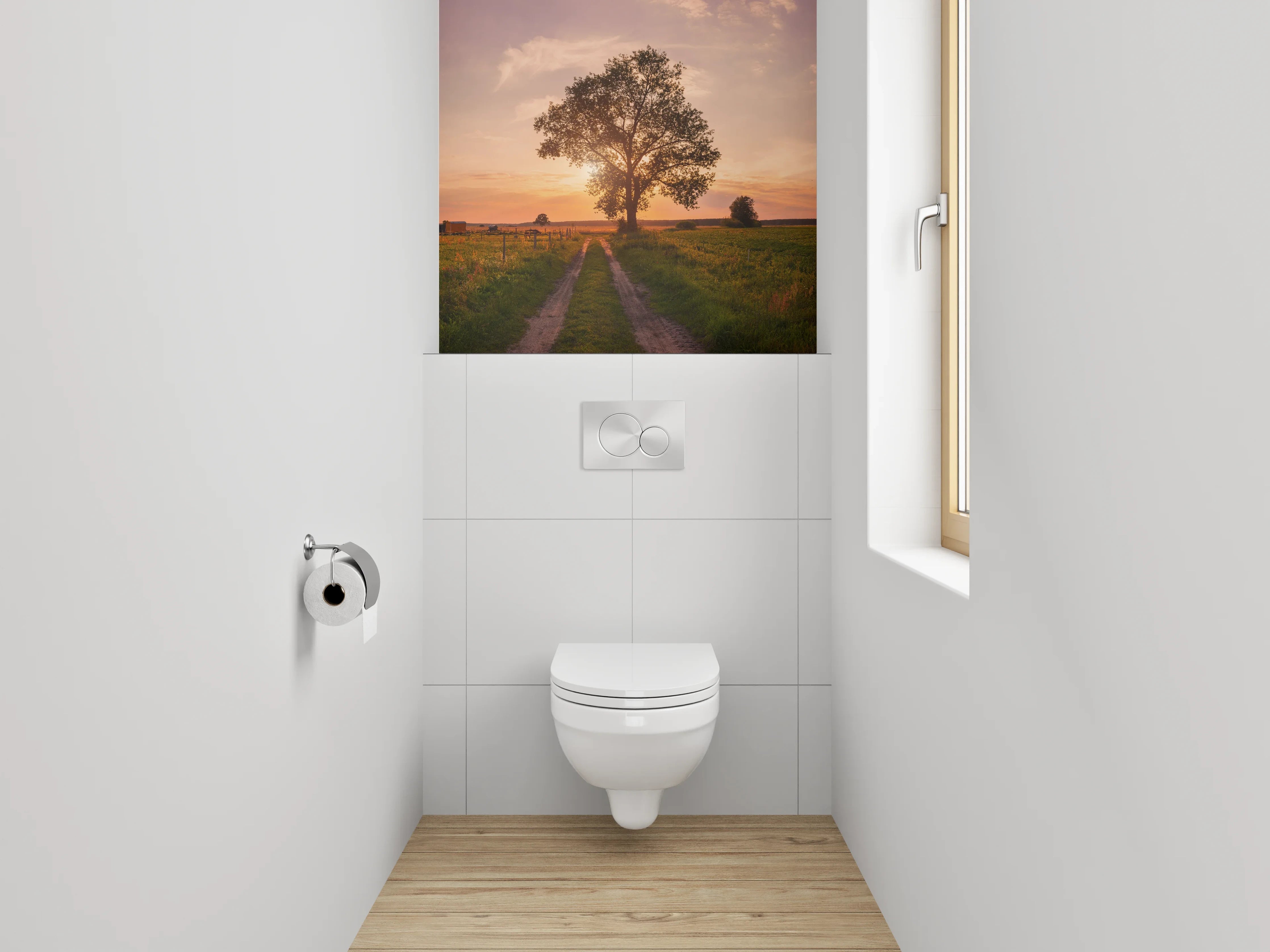 WC-Rückwand - Baumallee im Sonnenuntergang – Landschaft