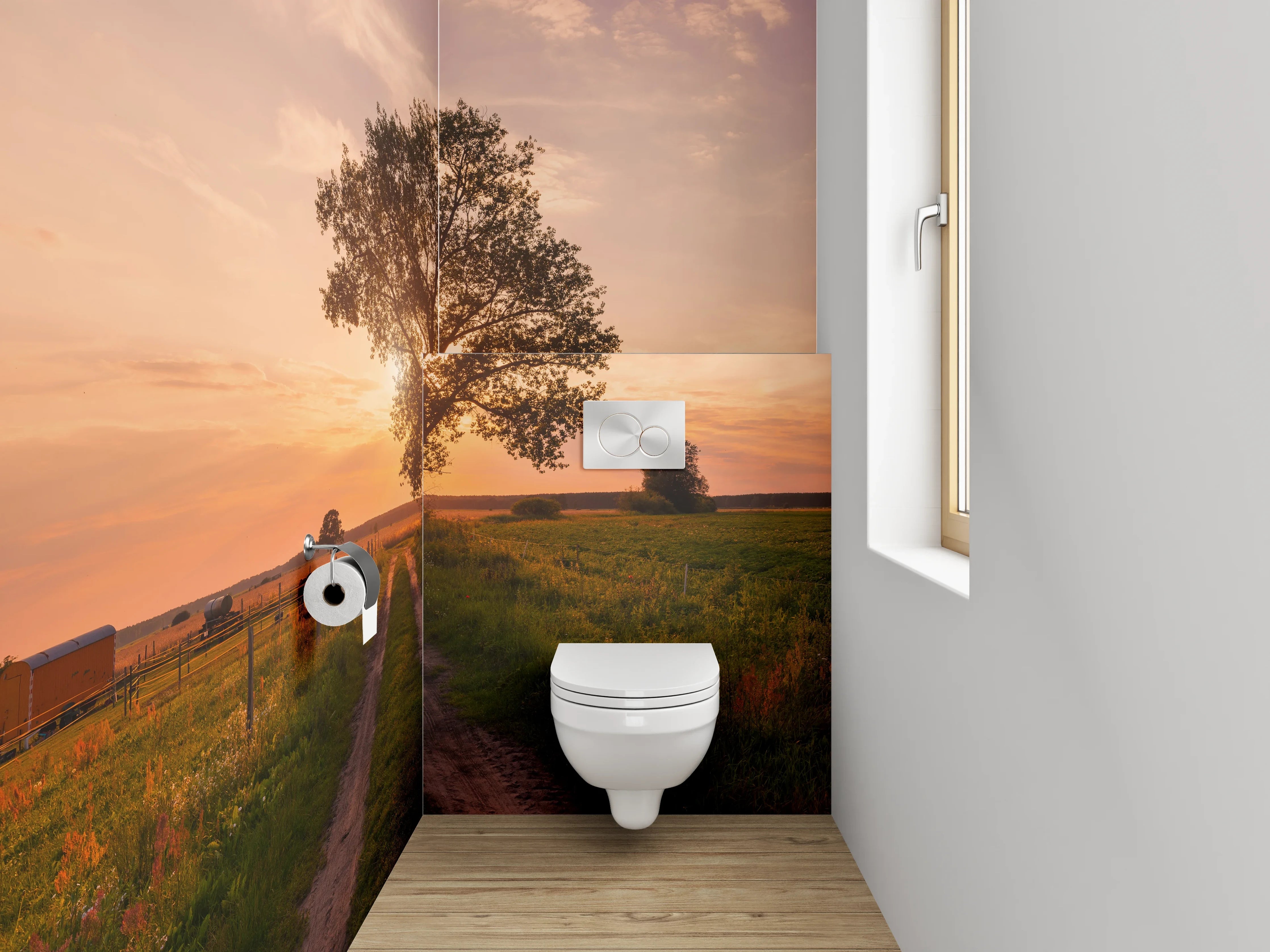WC-Rückwand - Baumallee im Sonnenuntergang – Landschaft