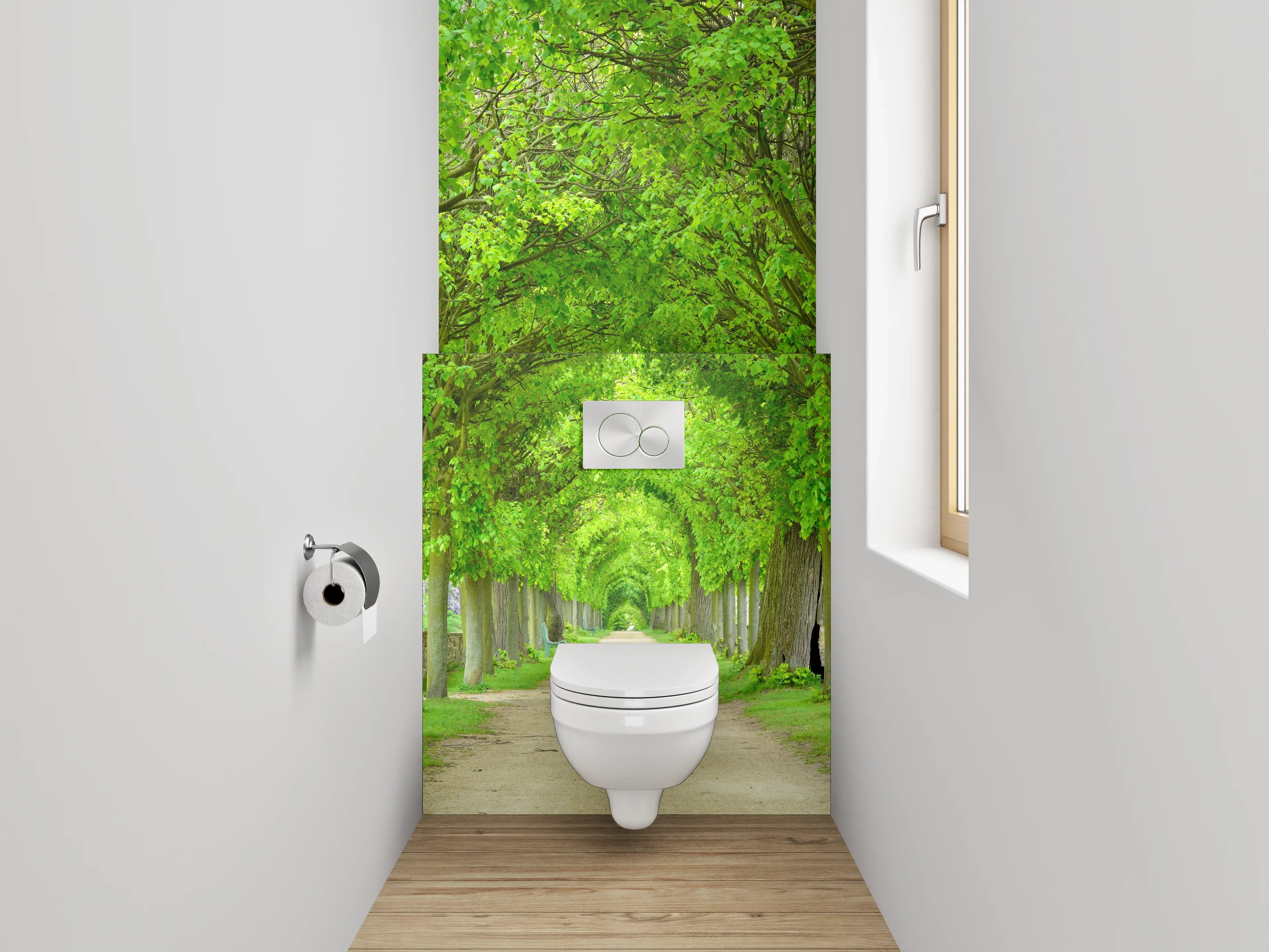 WC-Rückwand - Baumallee im satten Frühlingsgrün