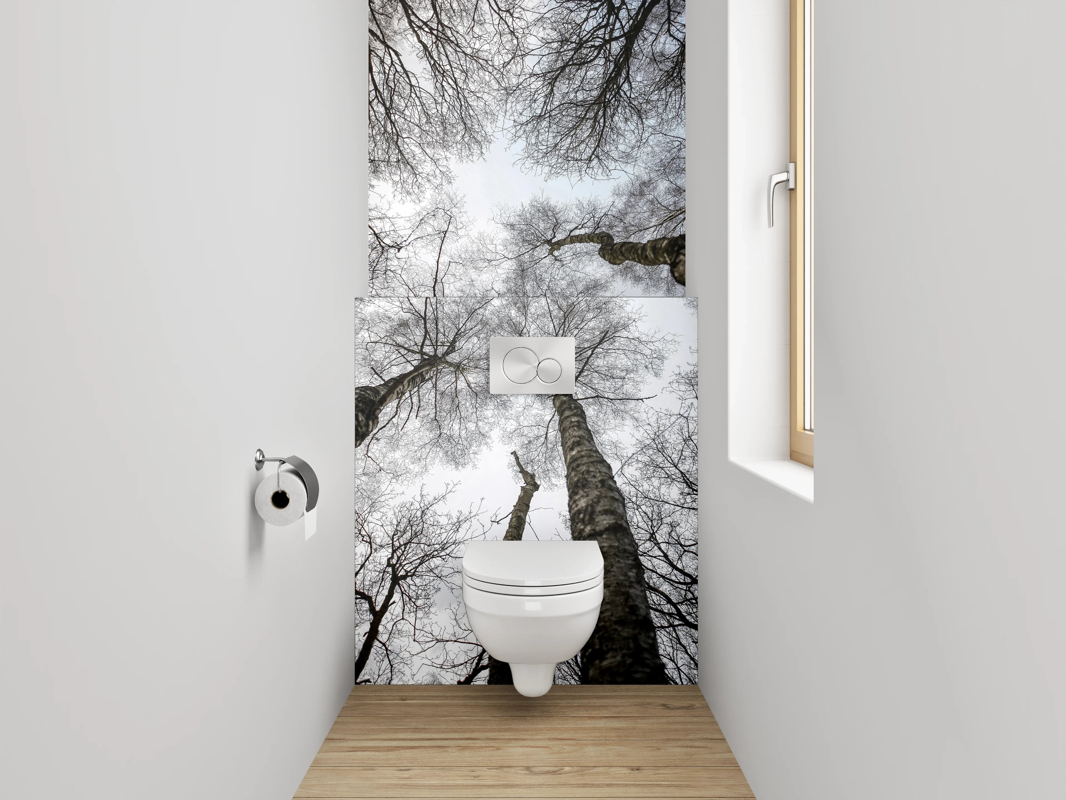 WC-Rückwand - Baumkronen Schwarz-Weiß Fotografie