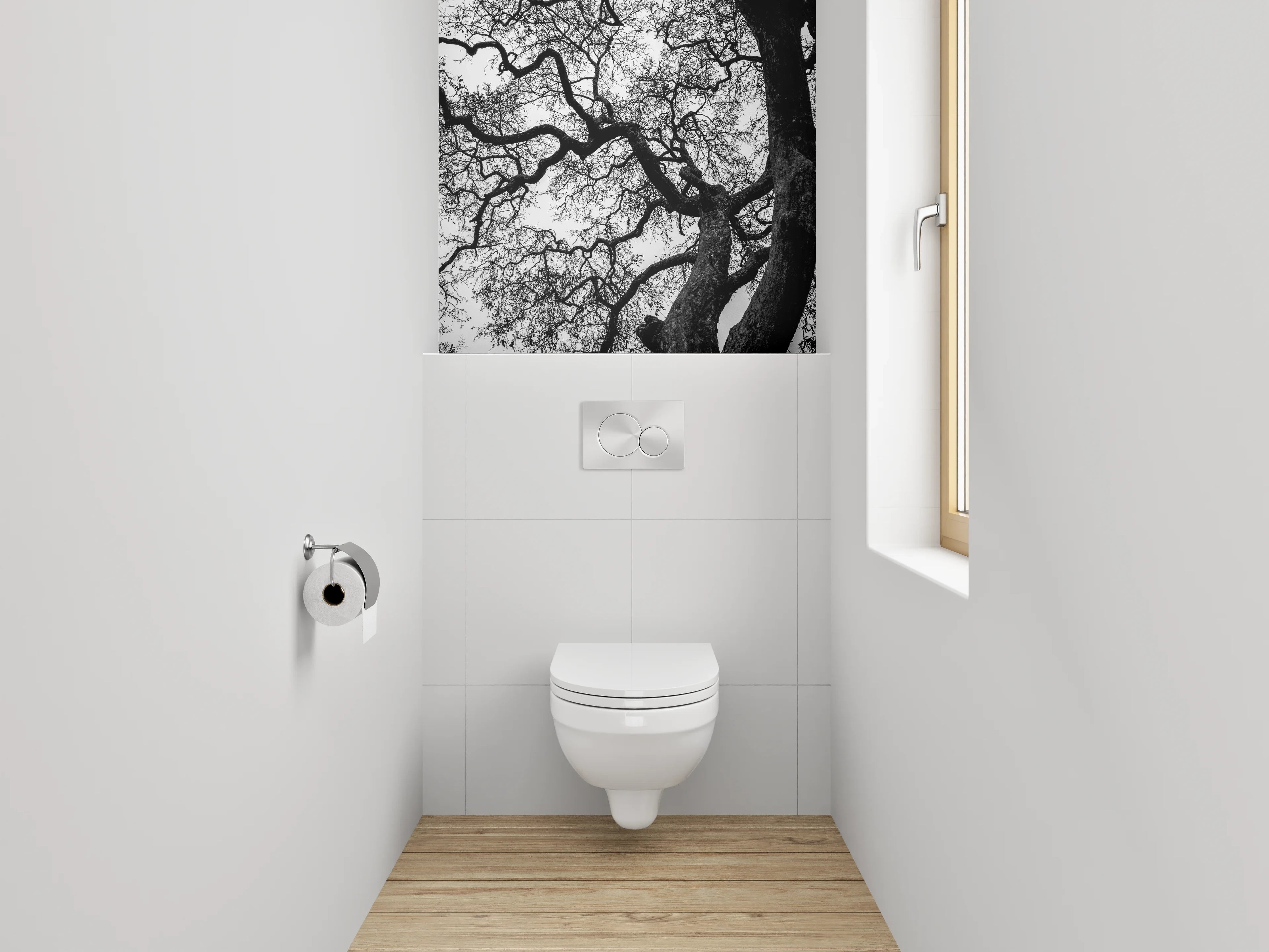 WC-Rückwand - Baumkronen Silhouette Schwarz-Weiß Fotografie
