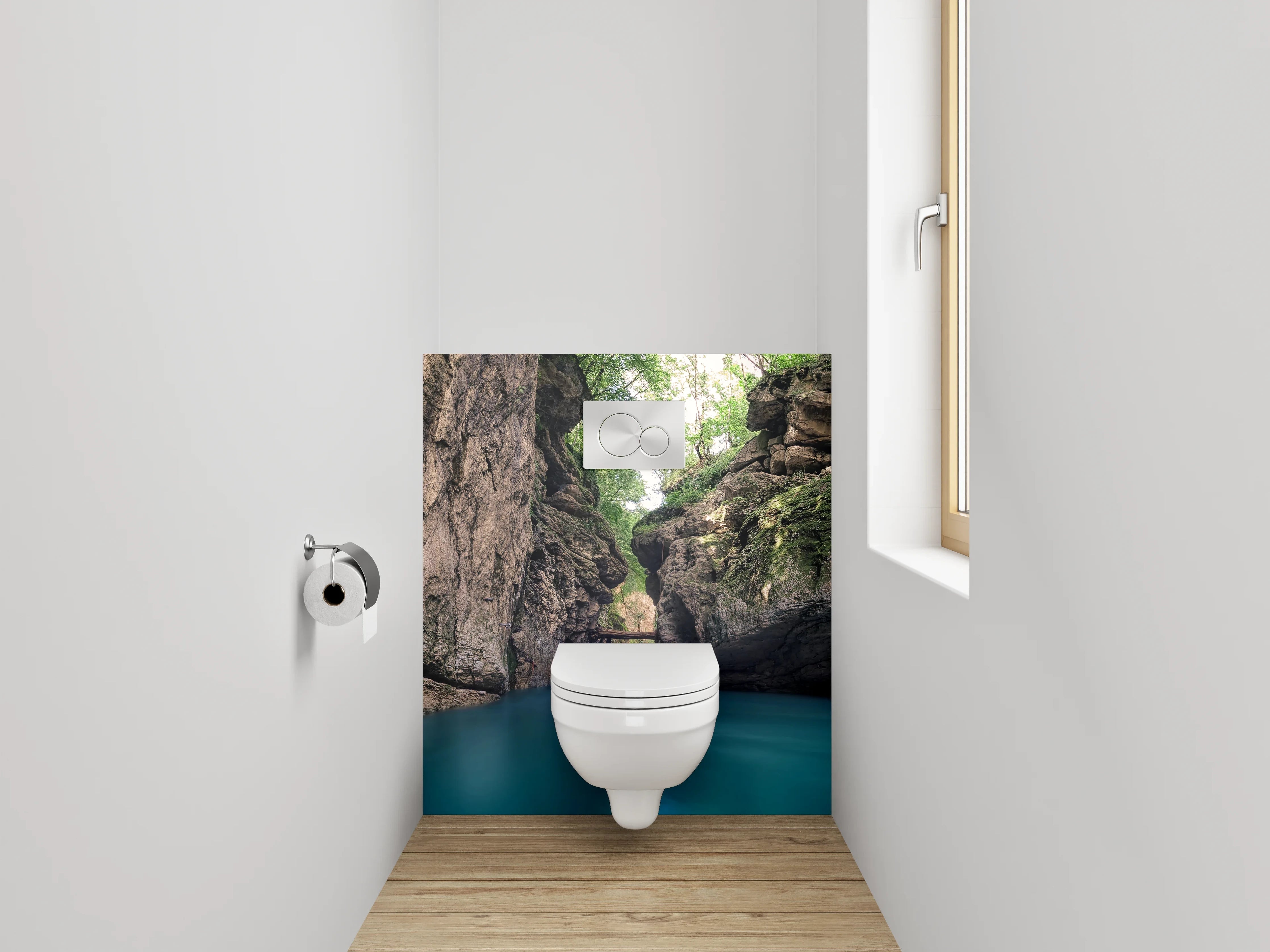WC-Rückwand - Beeindruckende Felsenschlucht mit türkisblauem Fluss