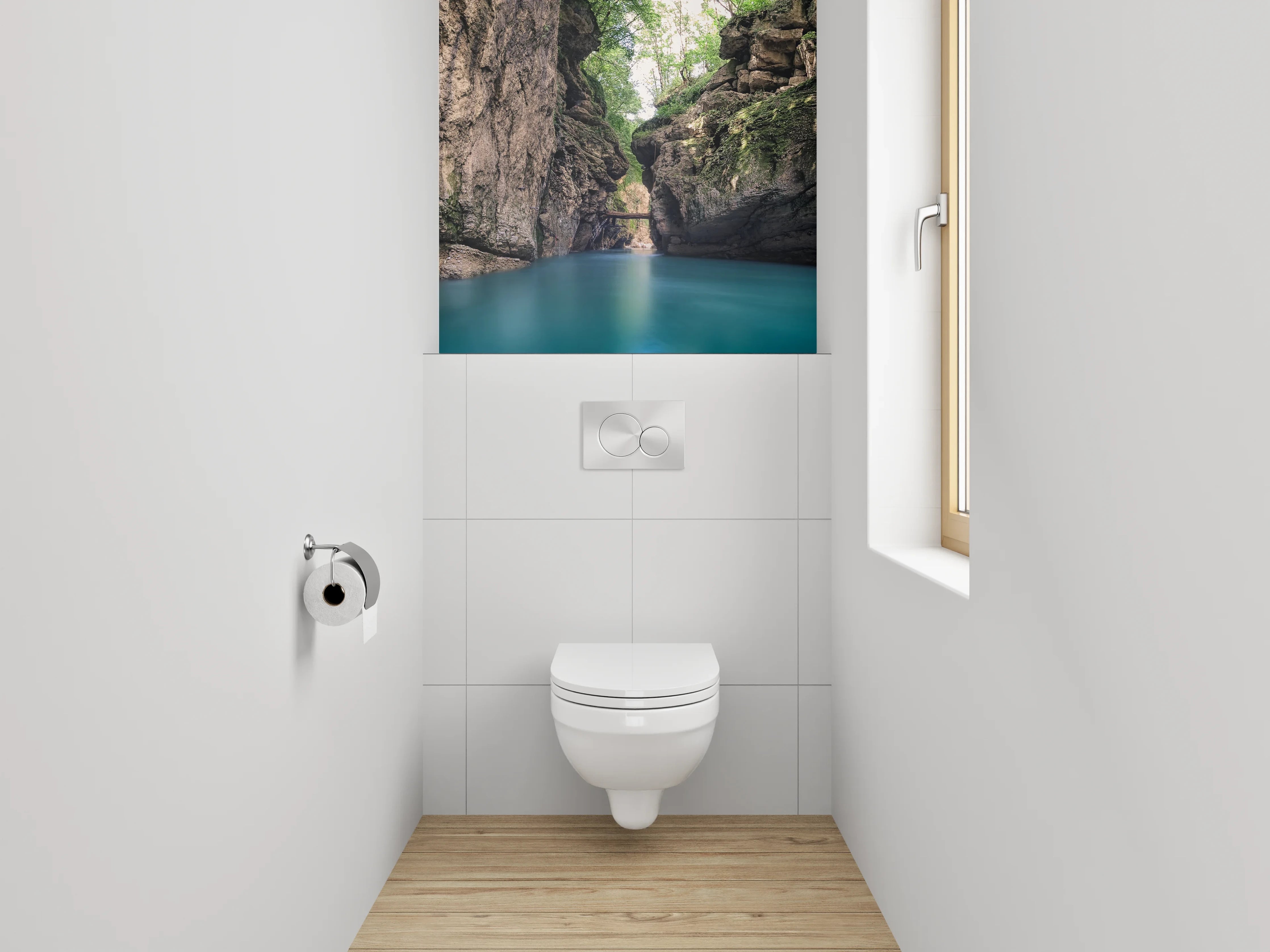 WC-Rückwand - Beeindruckende Felsenschlucht mit türkisblauem Fluss