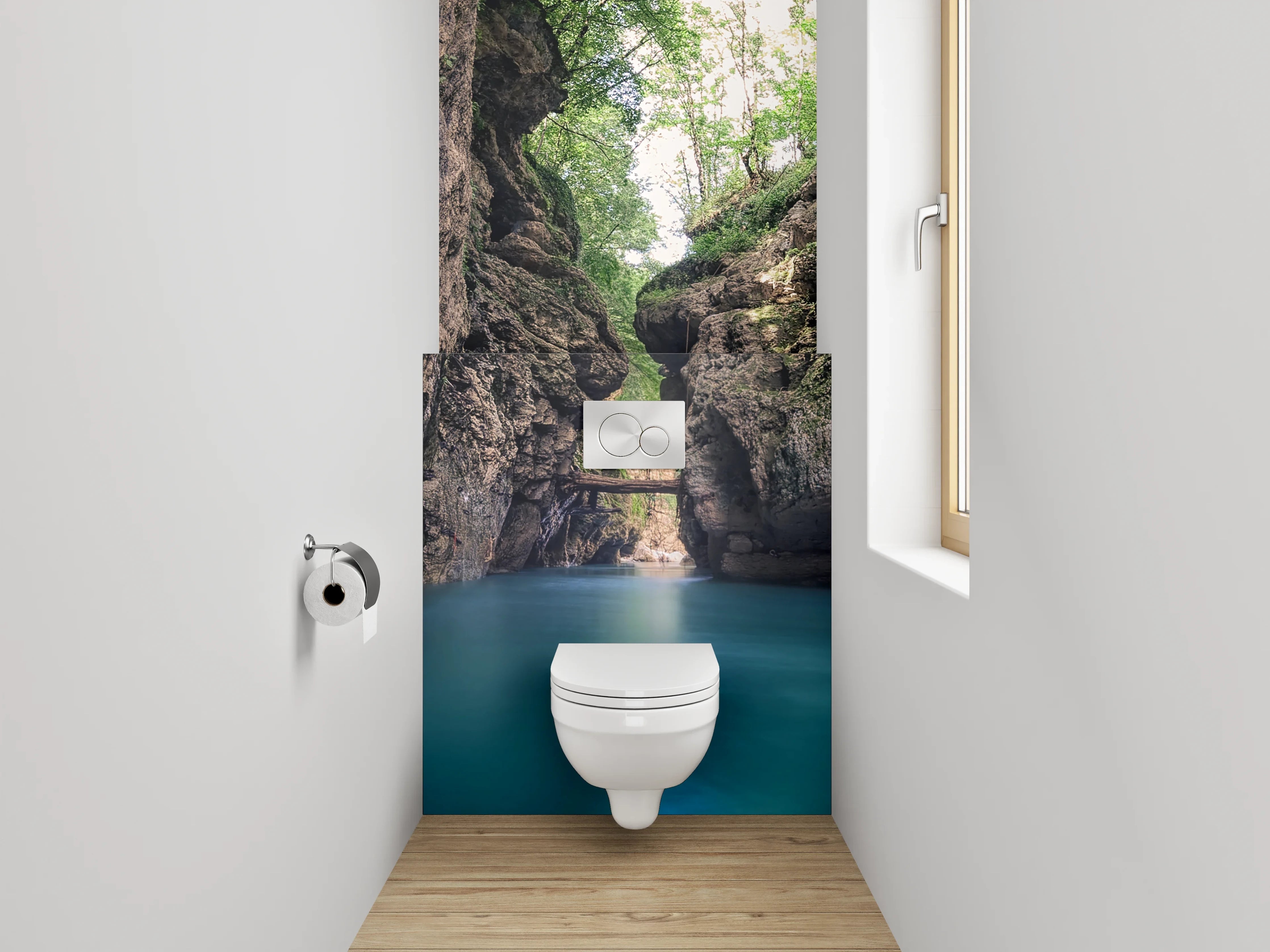 WC-Rückwand - Beeindruckende Felsenschlucht mit türkisblauem Fluss