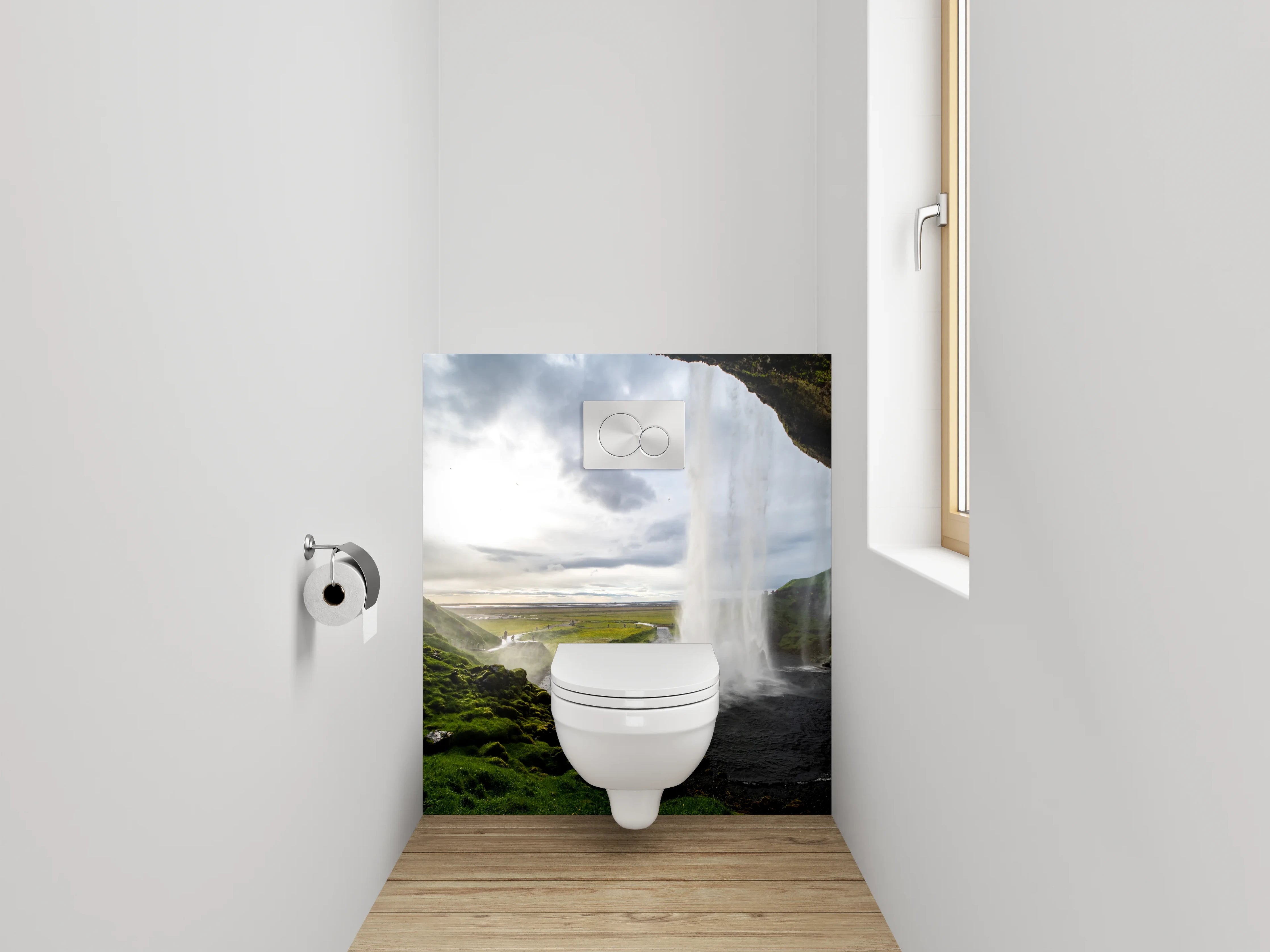 WC-Rückwand - Beeindruckender Wasserfall Island Naturpanorama