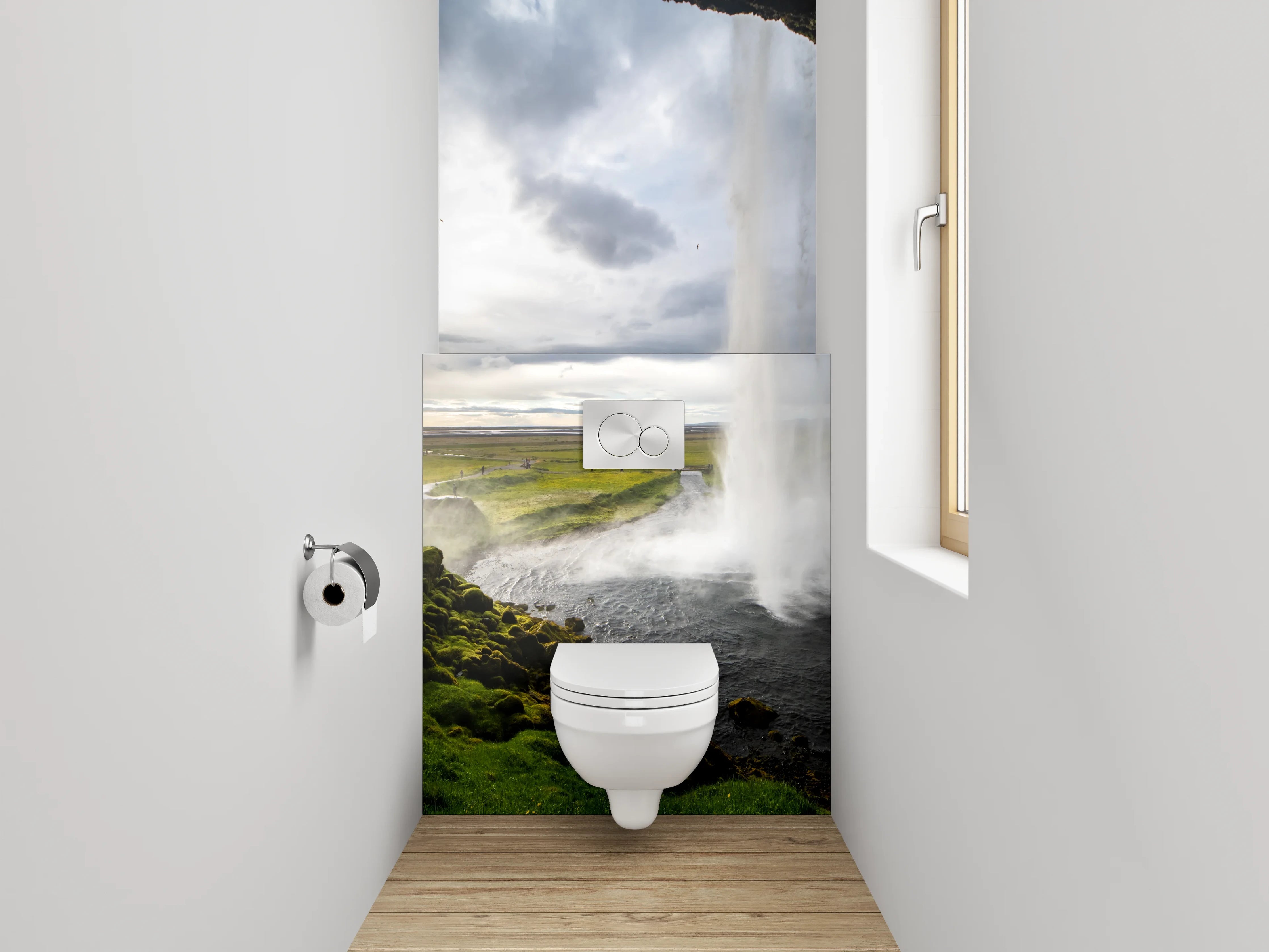 WC-Rückwand - Beeindruckender Wasserfall Island Naturpanorama