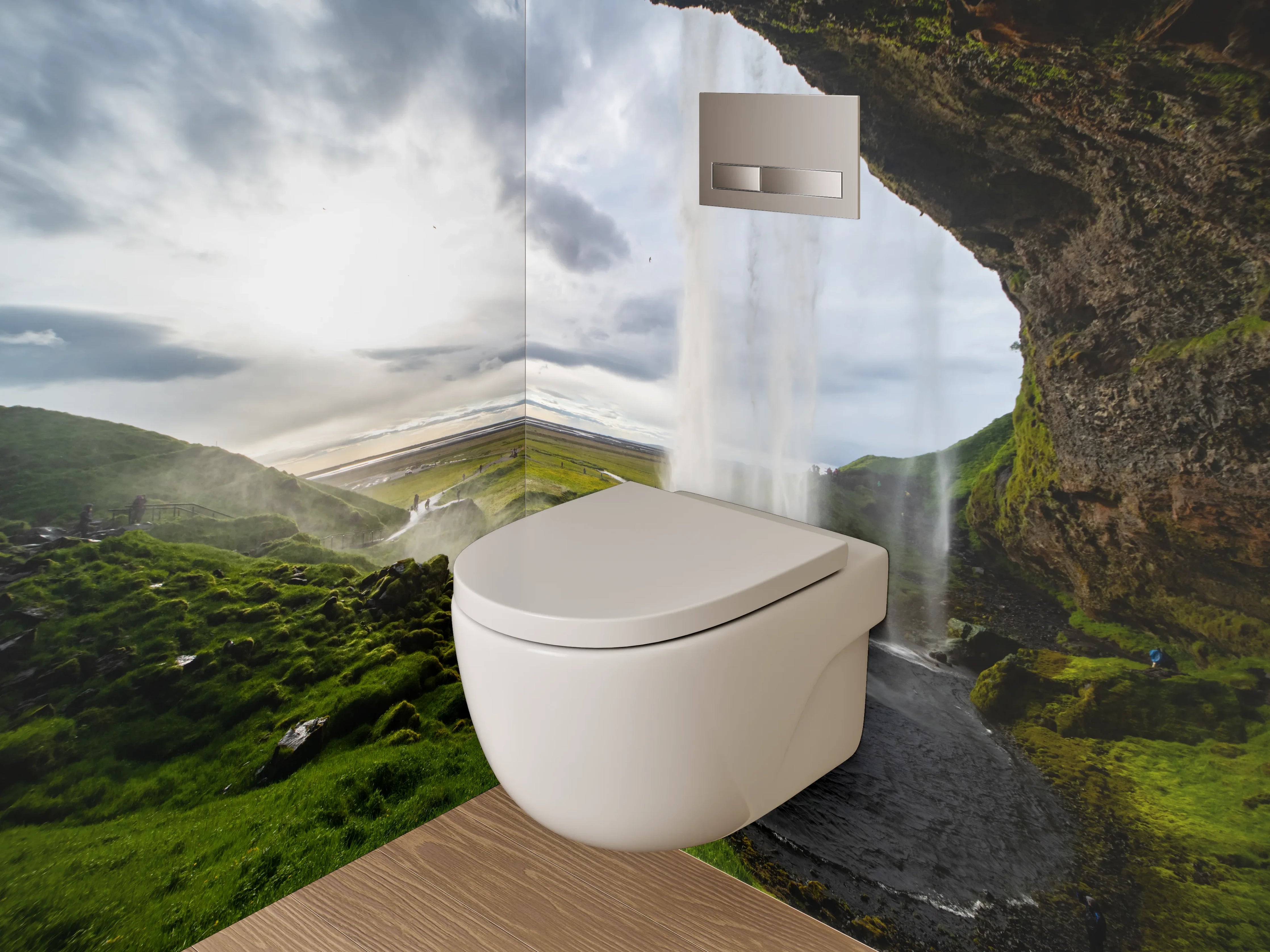 WC-Rückwand - Beeindruckender Wasserfall Island Naturpanorama