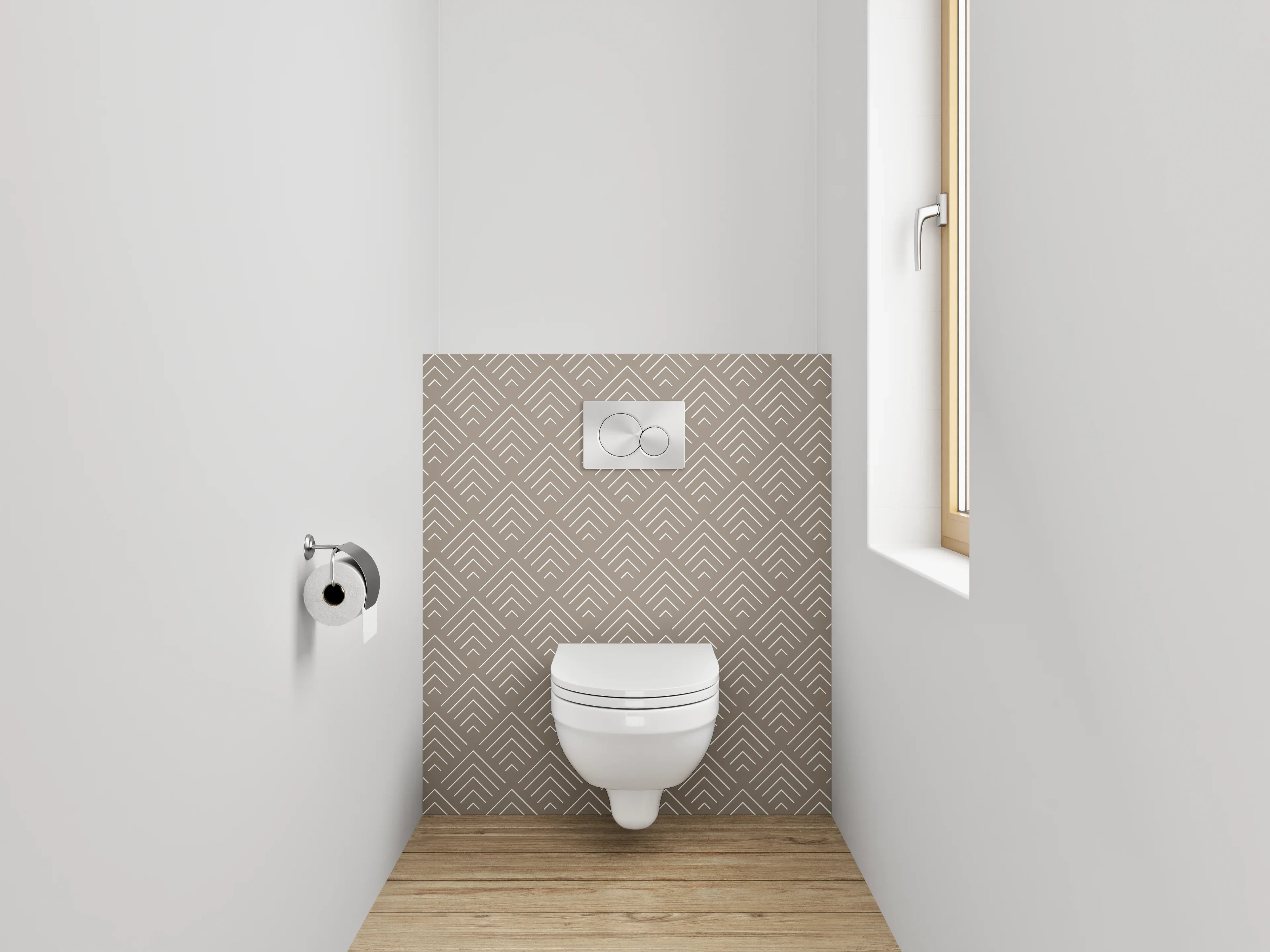 WC-Rückwand - Beige-Grau Retrogeometrie auf Weiß