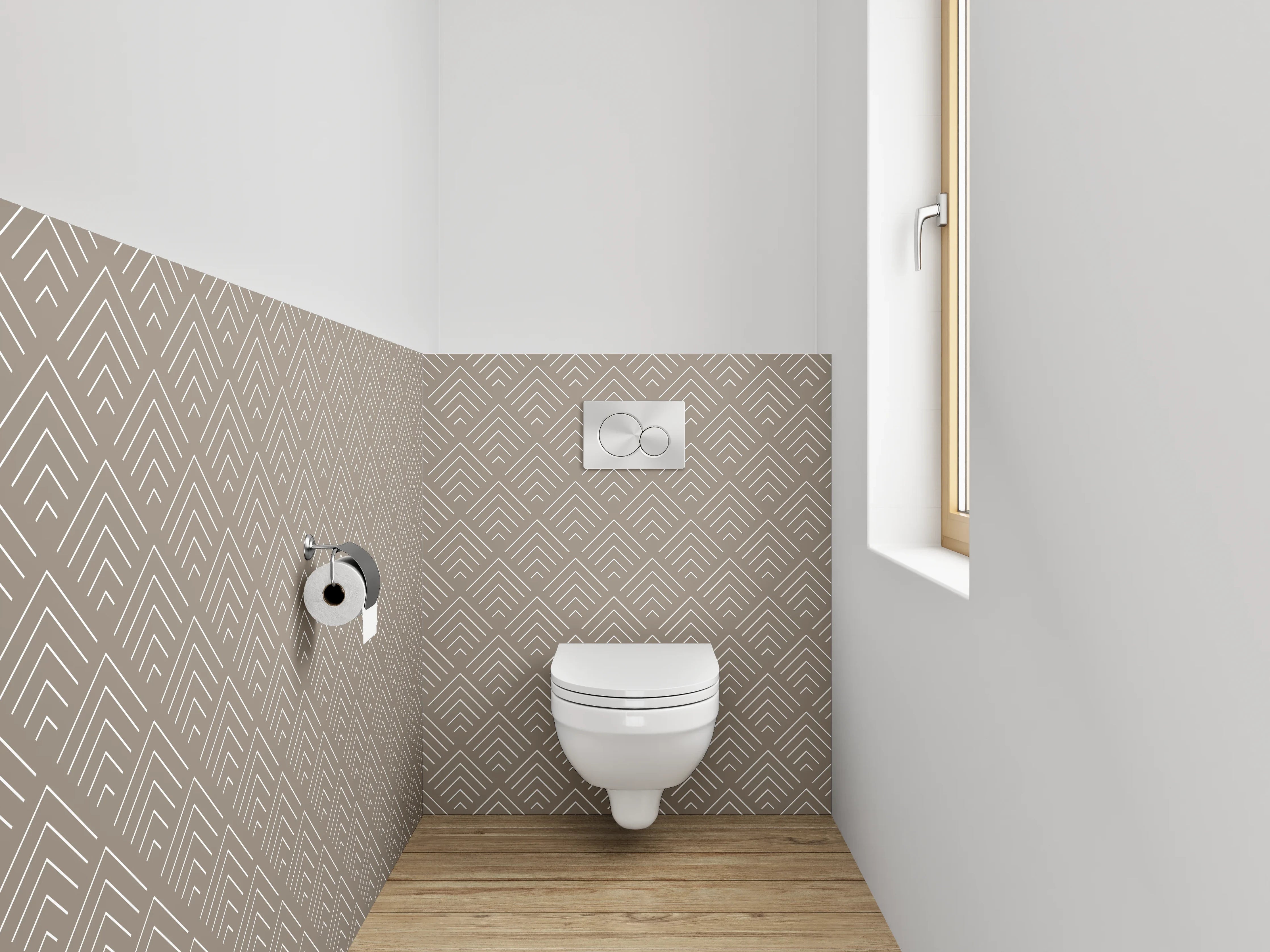 WC-Rückwand - Beige-Grau Retrogeometrie auf Weiß