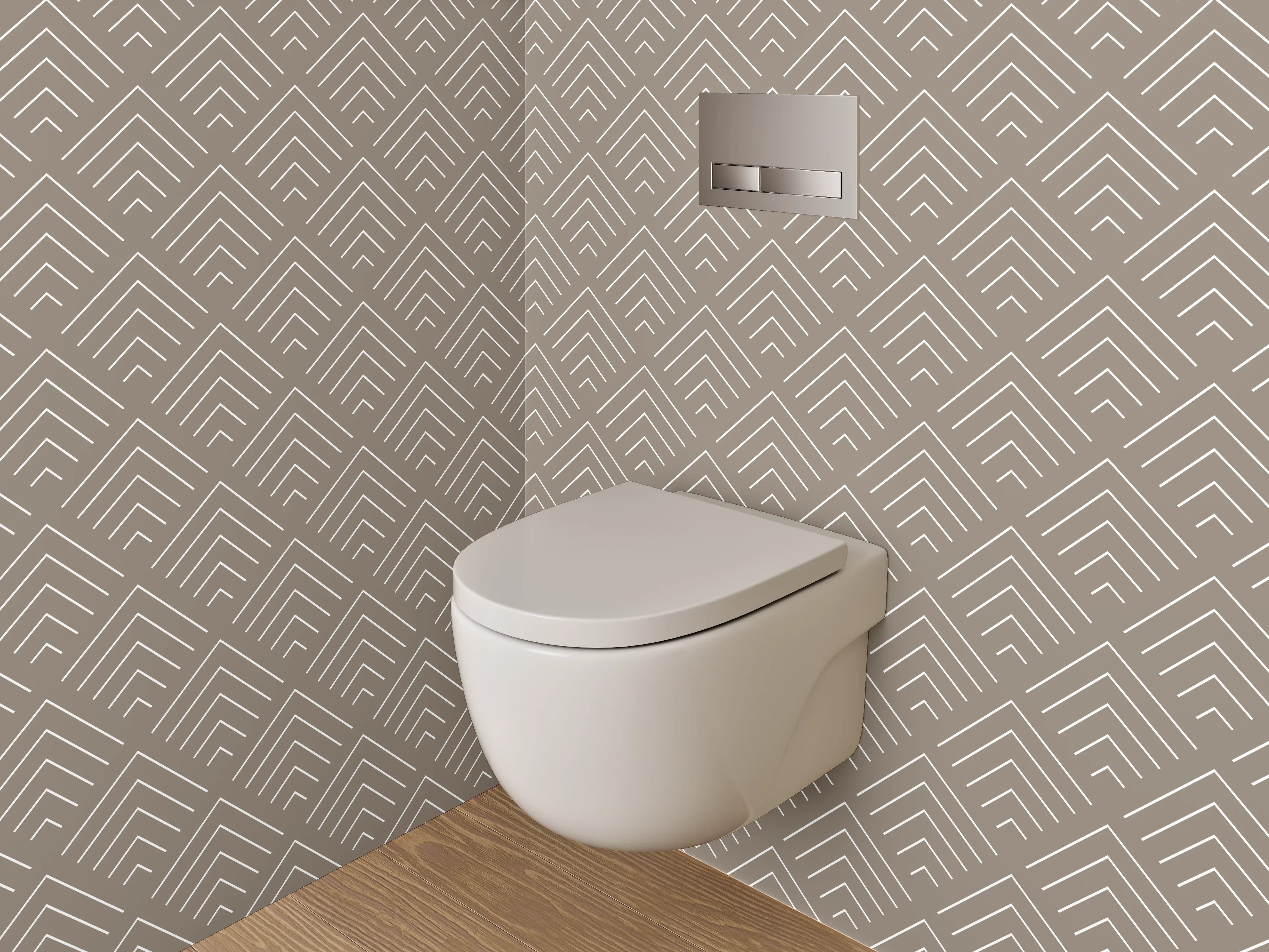WC-Rückwand - Beige-Grau Retrogeometrie auf Weiß