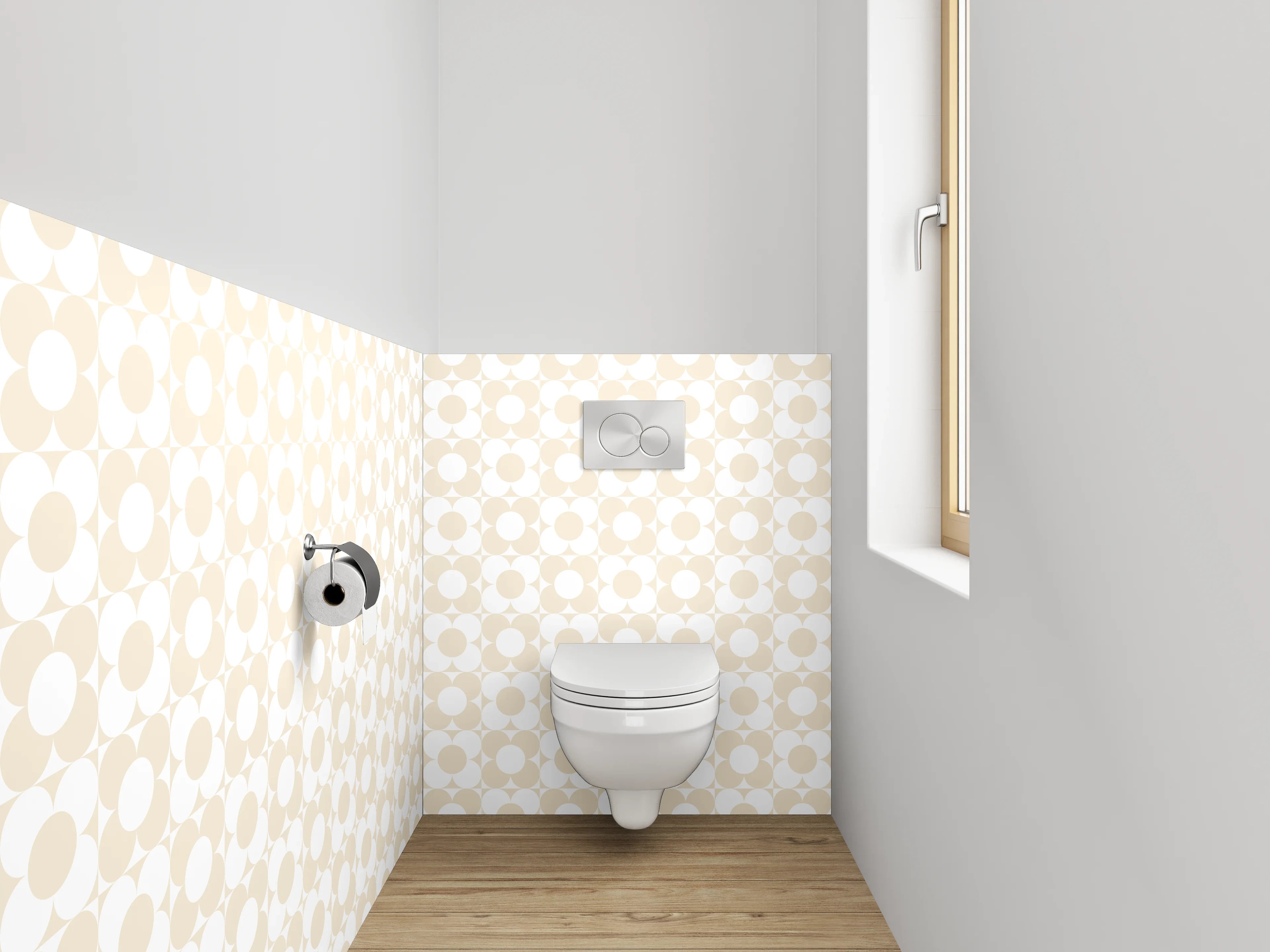 WC-Rückwand - Beige Kreismuster Retro-Look