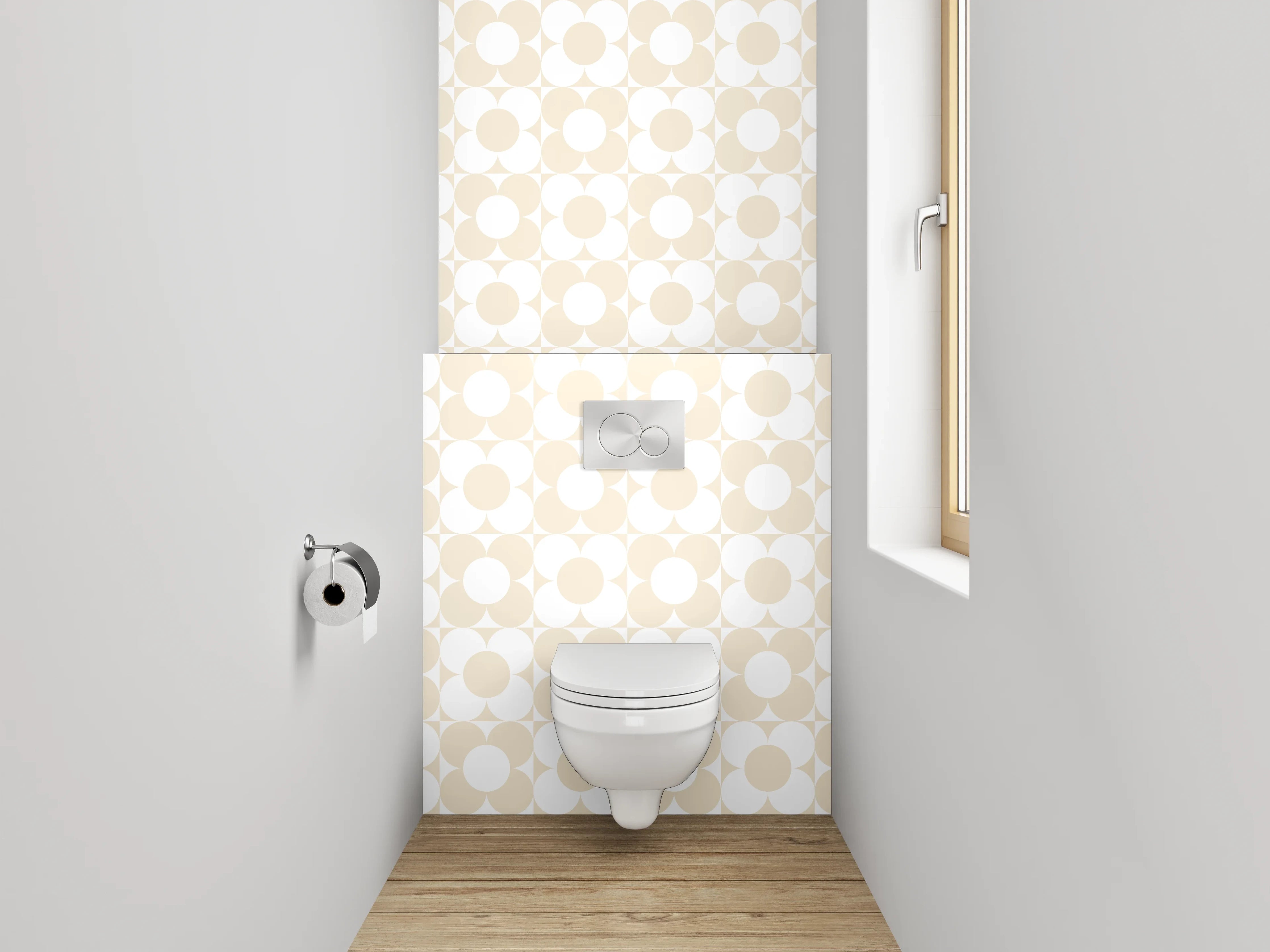 WC-Rückwand - Beige Kreismuster Retro-Look