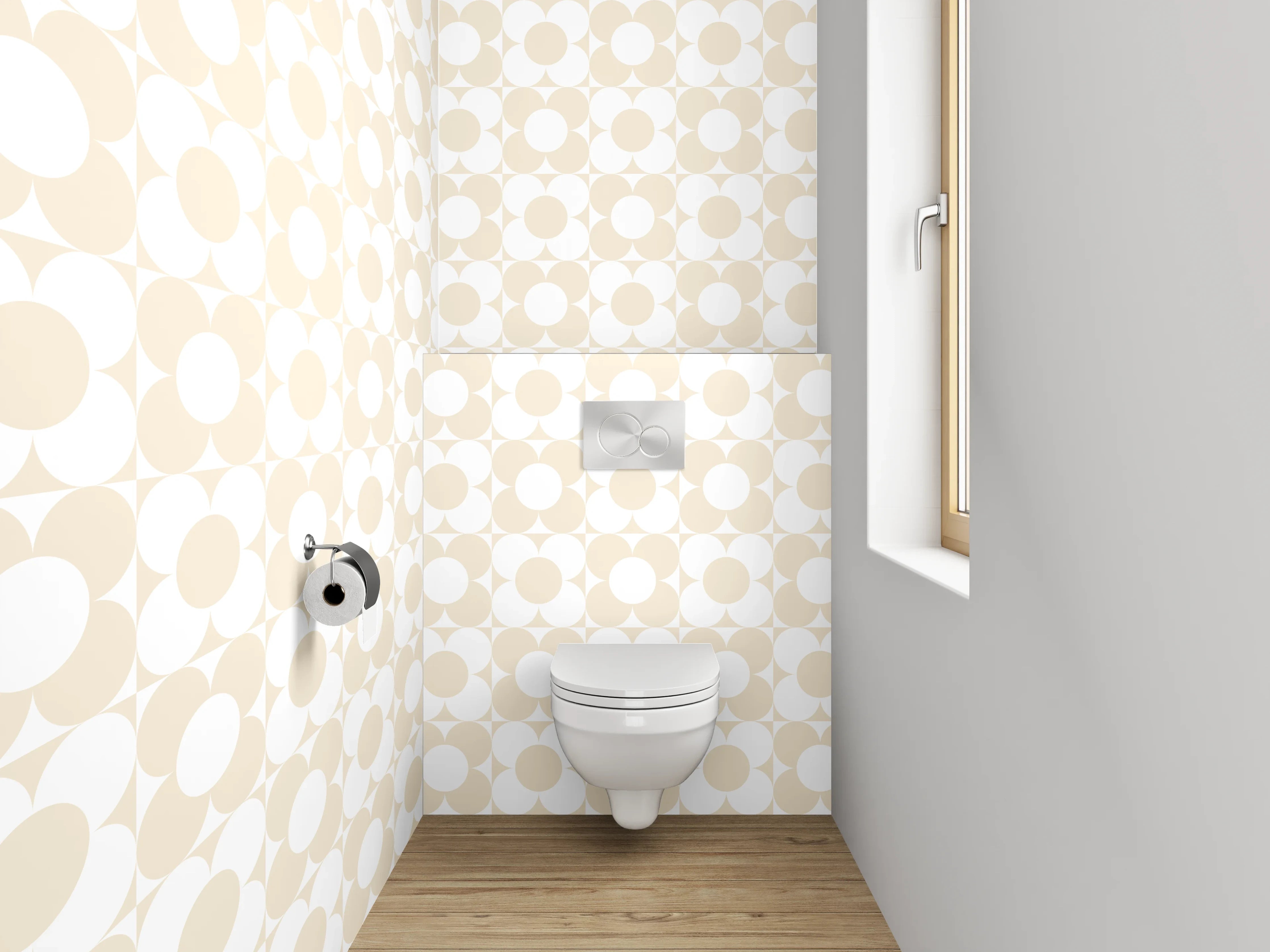 WC-Rückwand - Beige Kreismuster Retro-Look