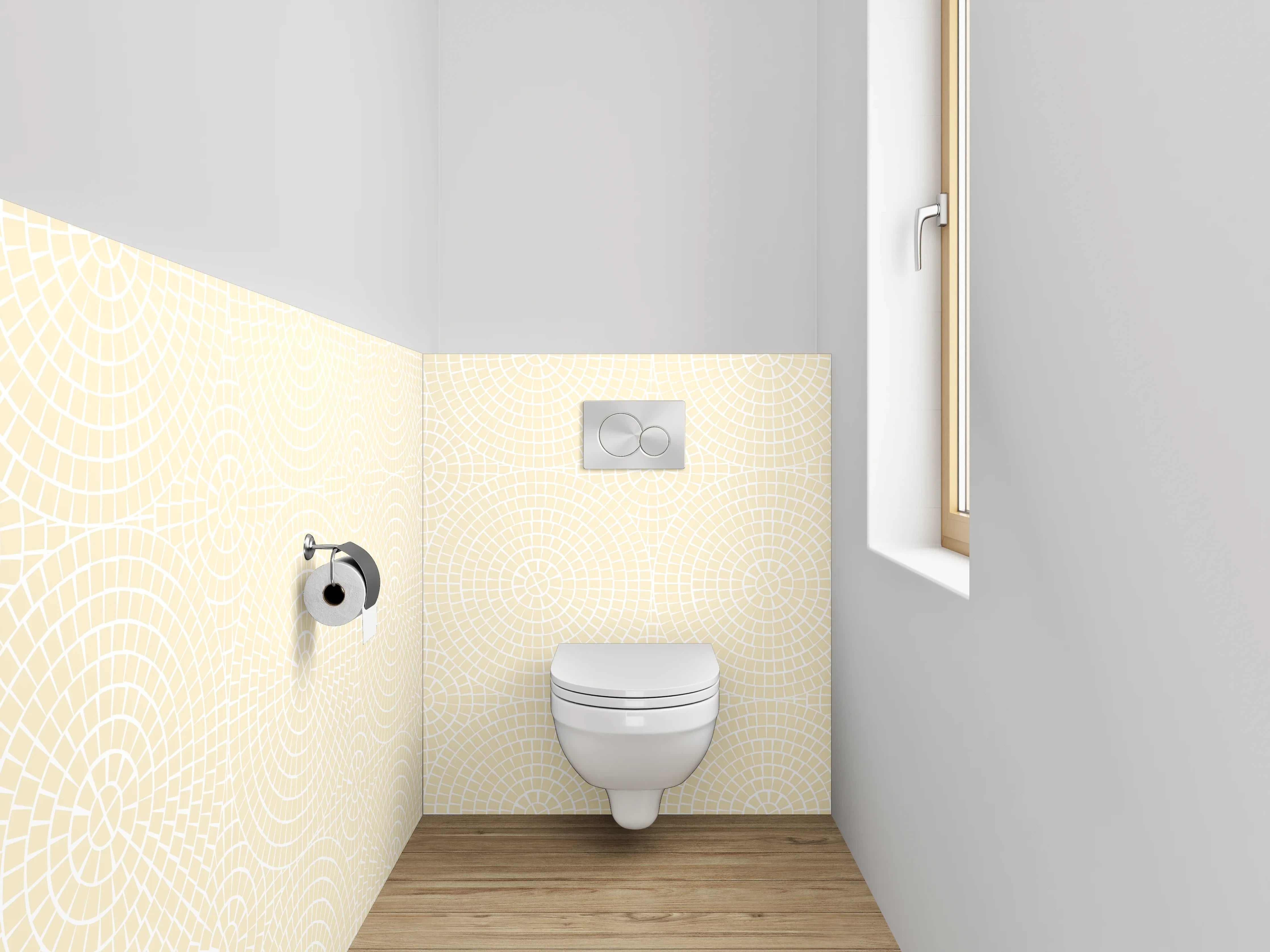 WC-Rückwand - Beige Kreismuster Retro Tapete