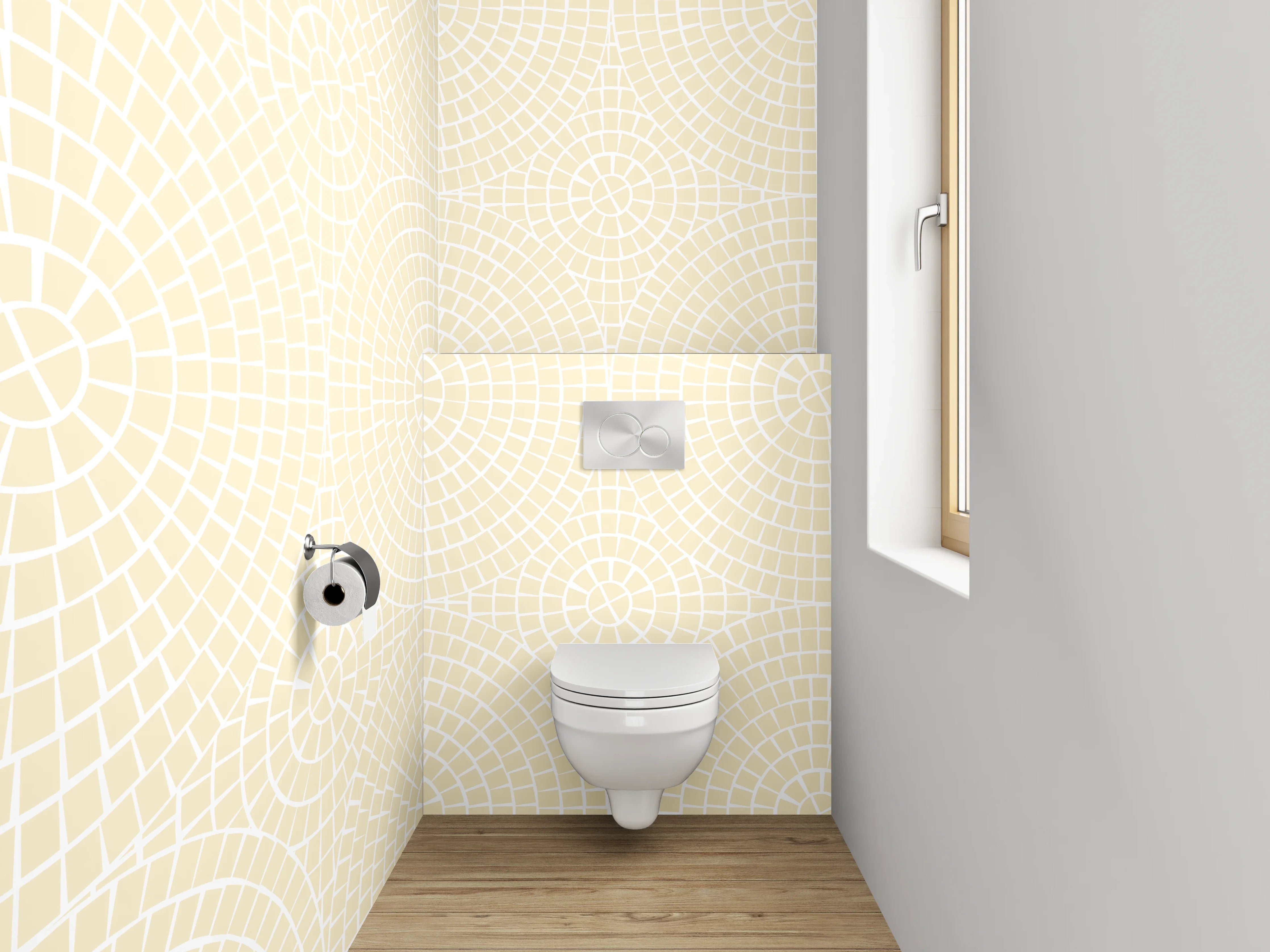WC-Rückwand - Beige Kreismuster Retro Tapete