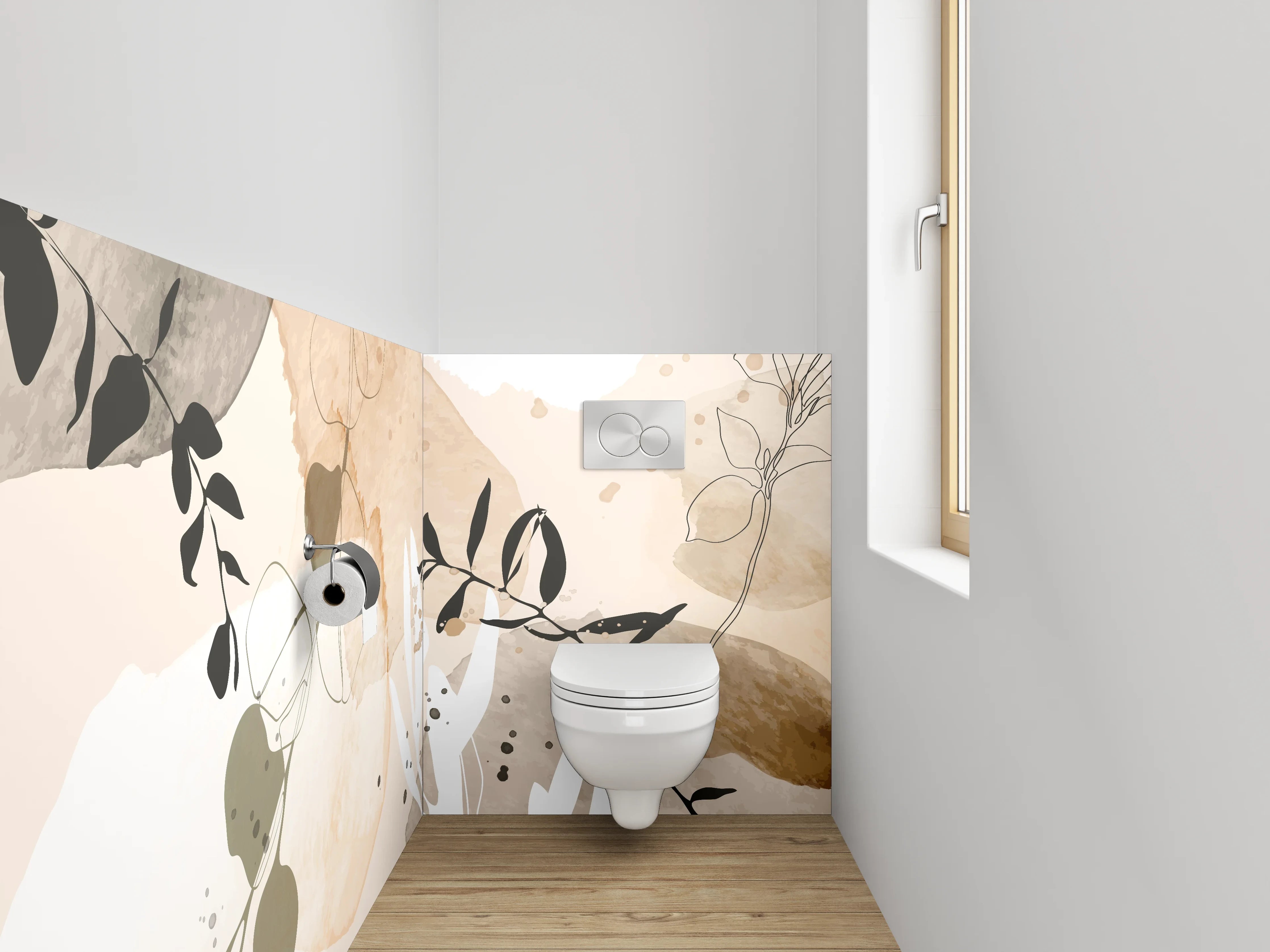 WC-Rückwand - Beige Lineart Aquarell Pflanzen