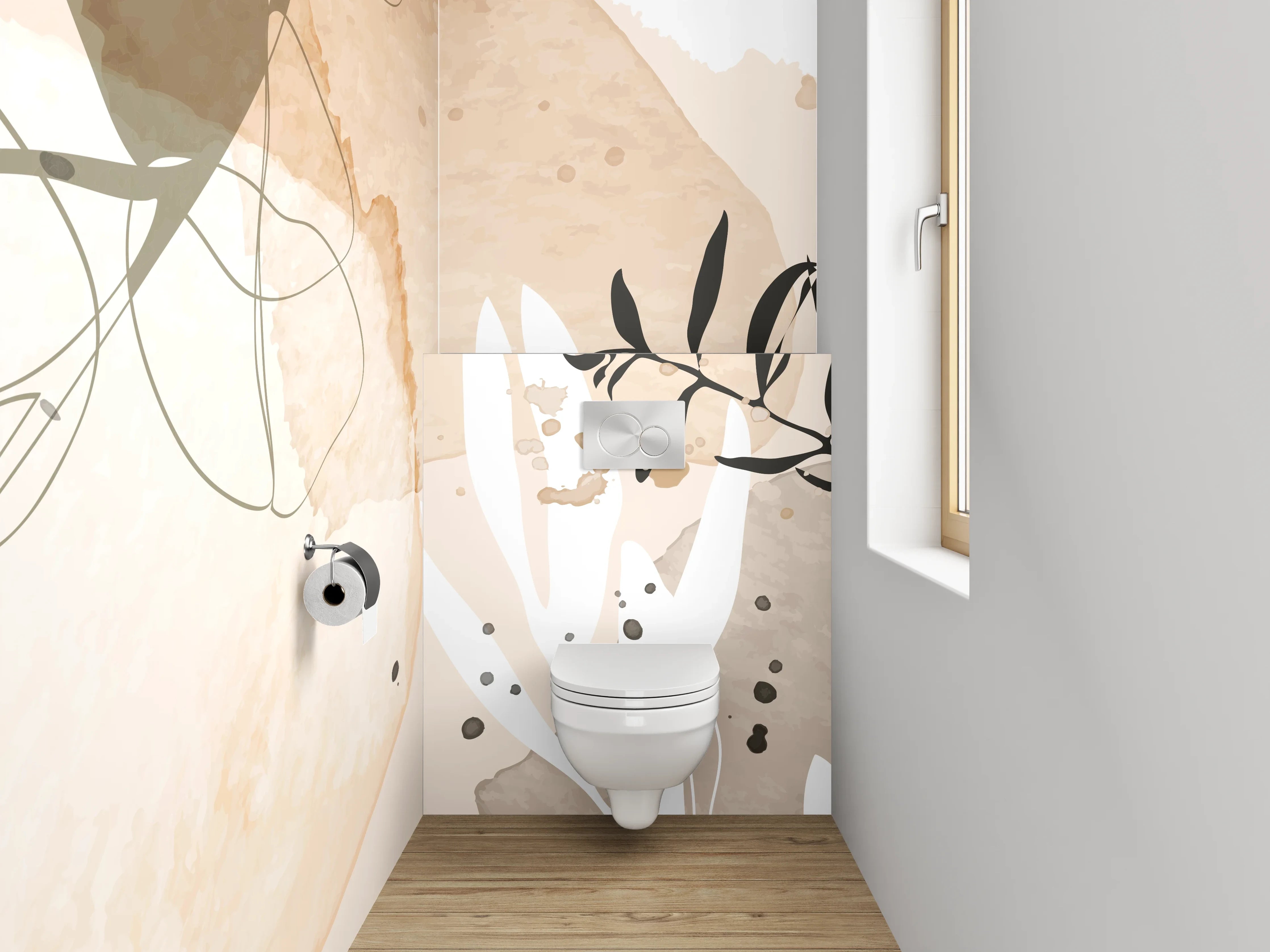 WC-Rückwand - Beige Lineart Aquarell Pflanzen