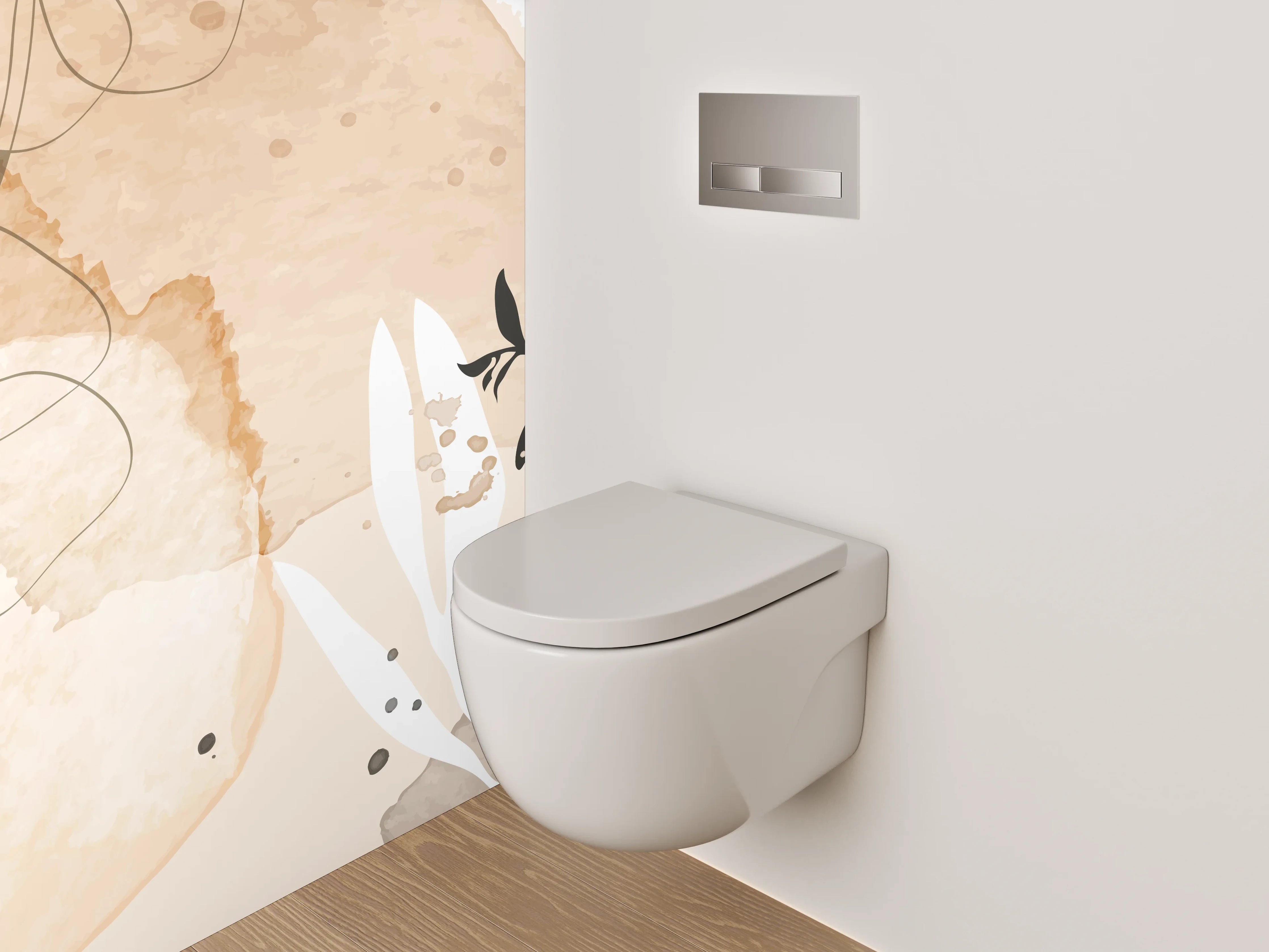 WC-Rückwand - Beige Lineart Aquarell Pflanzen
