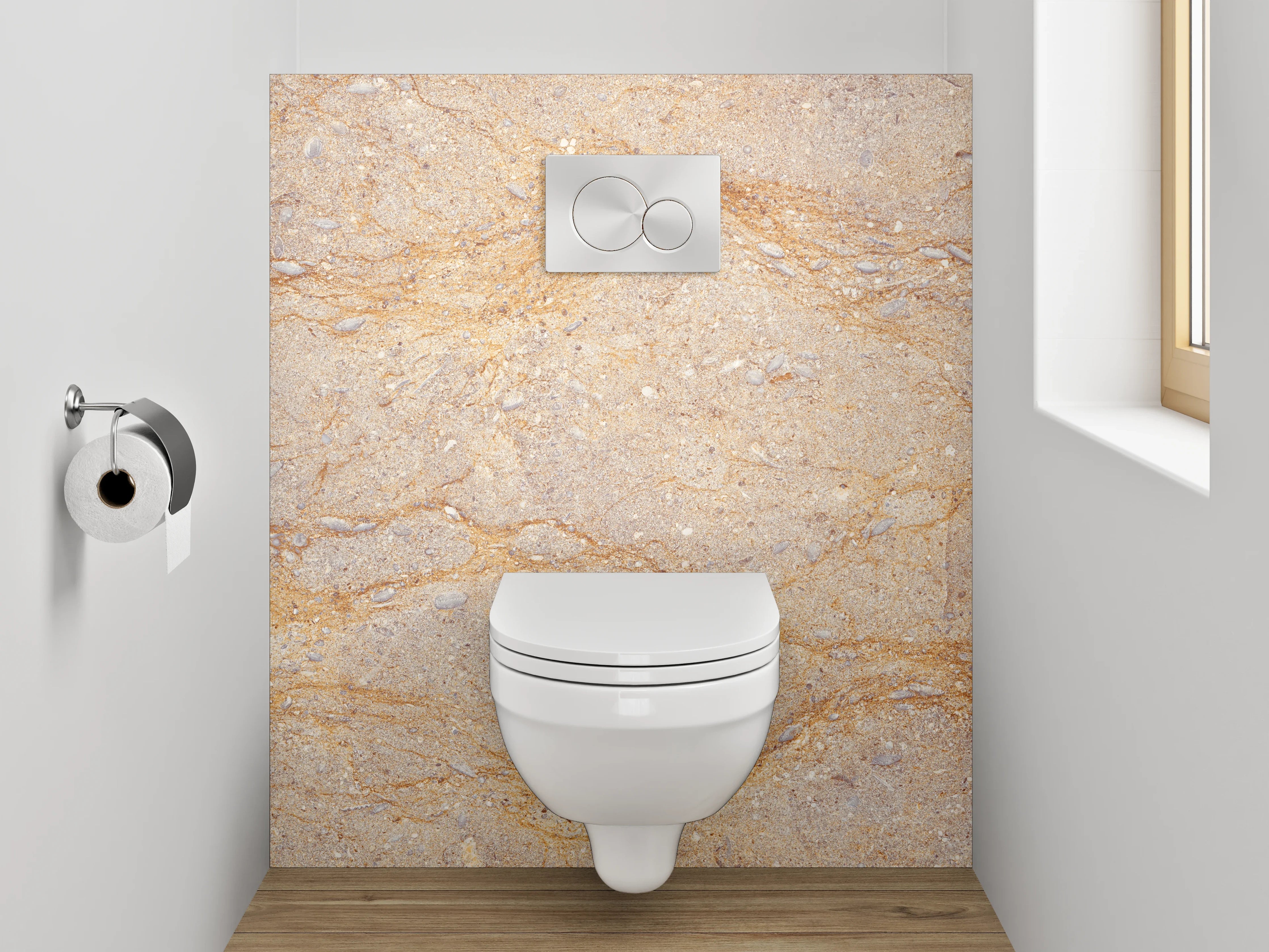 WC-Rückwand - Beige Marmor-Textur mit goldenen Linien