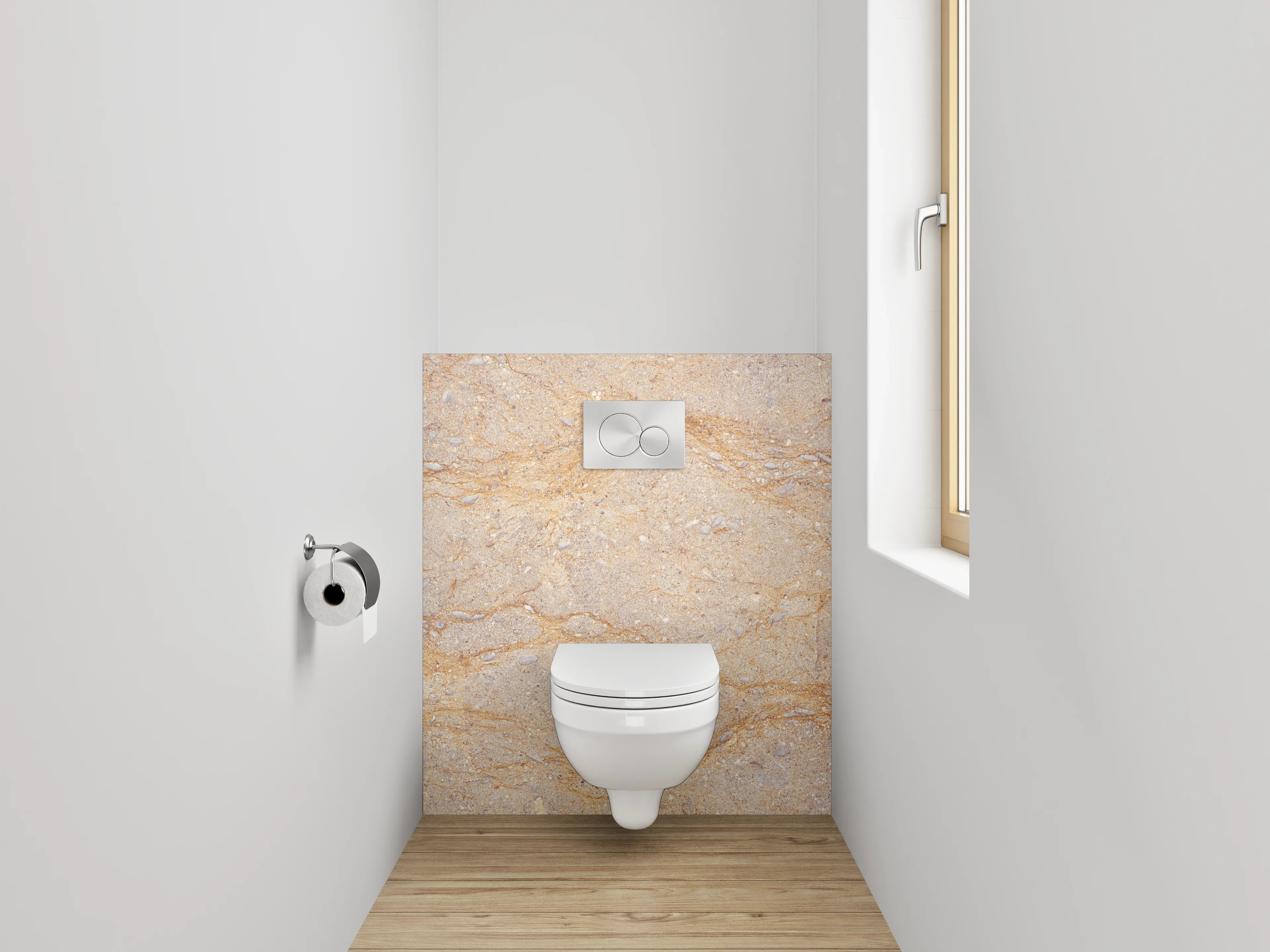 WC-Rückwand - Beige Marmor-Textur mit goldenen Linien