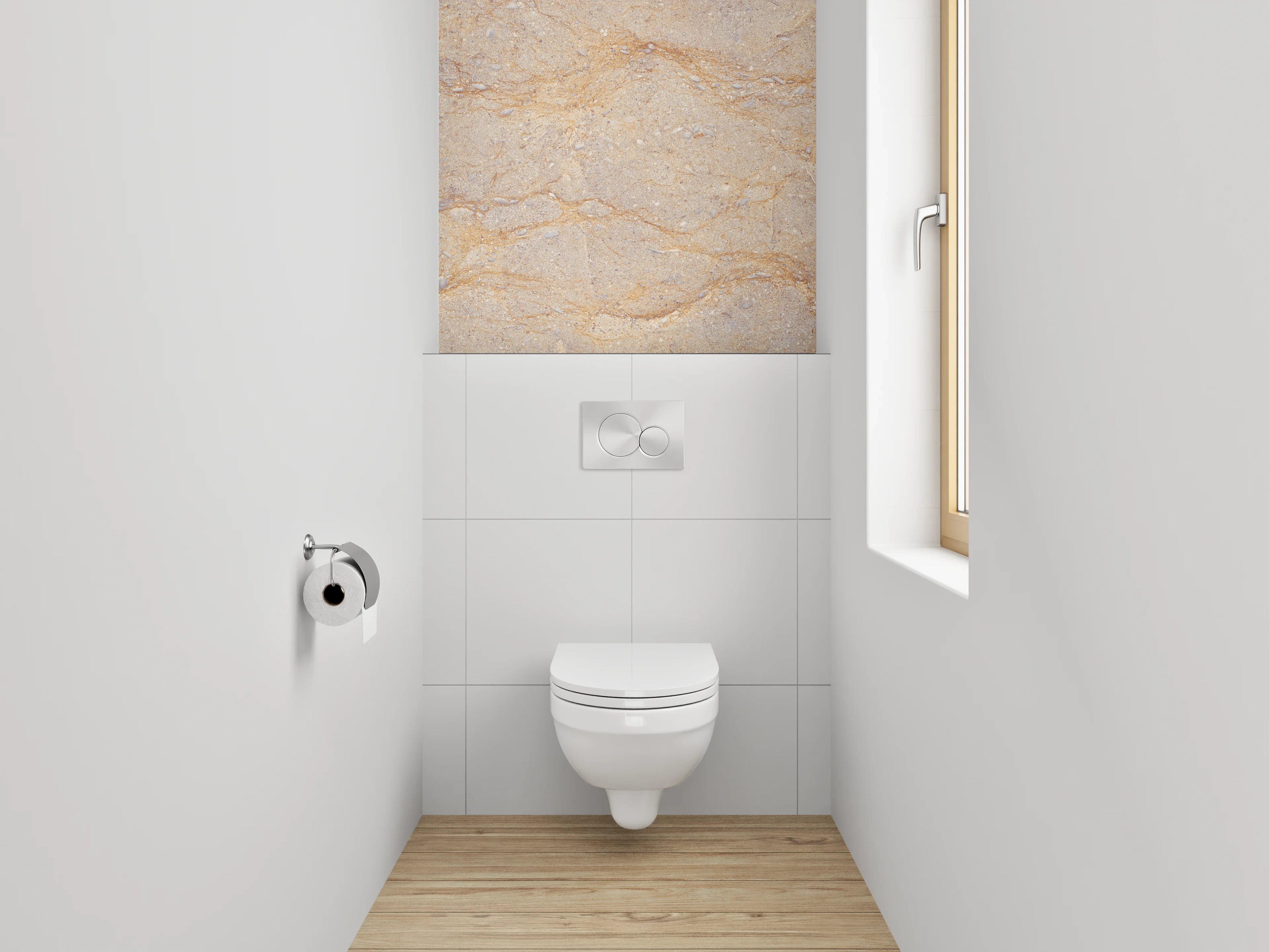 WC-Rückwand - Beige Marmor-Textur mit goldenen Linien