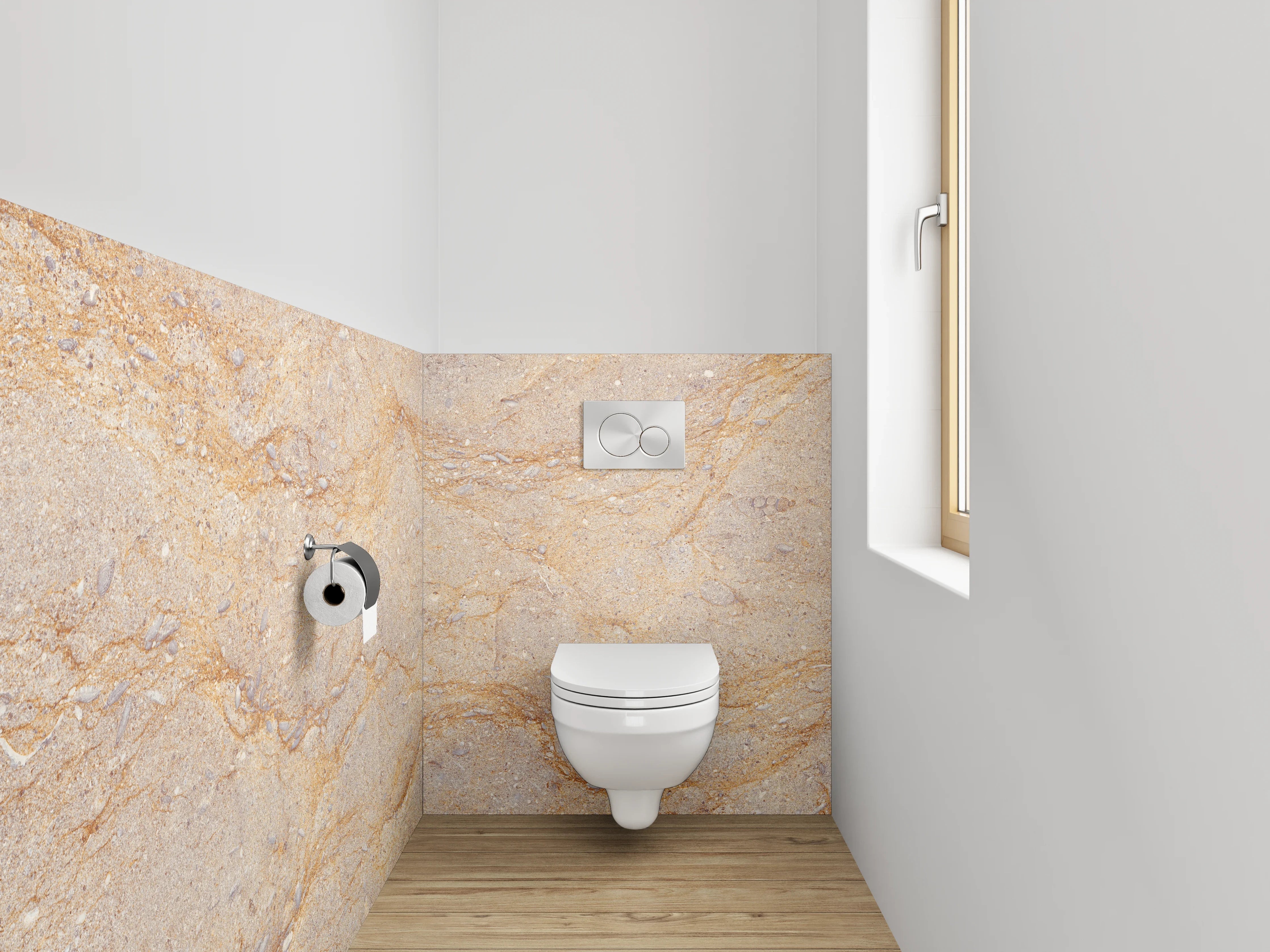 WC-Rückwand - Beige Marmor-Textur mit goldenen Linien