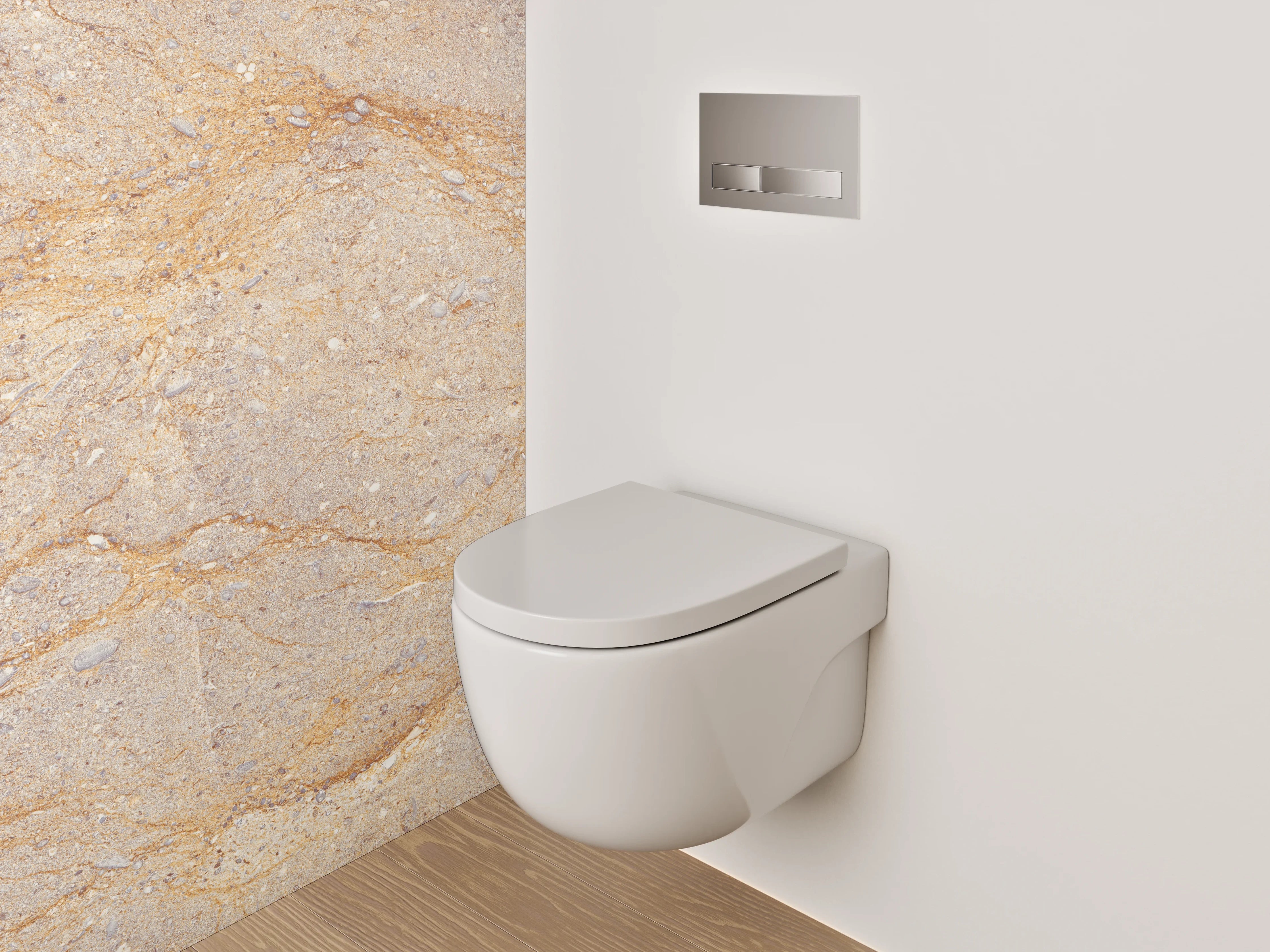 WC-Rückwand - Beige Marmor-Textur mit goldenen Linien