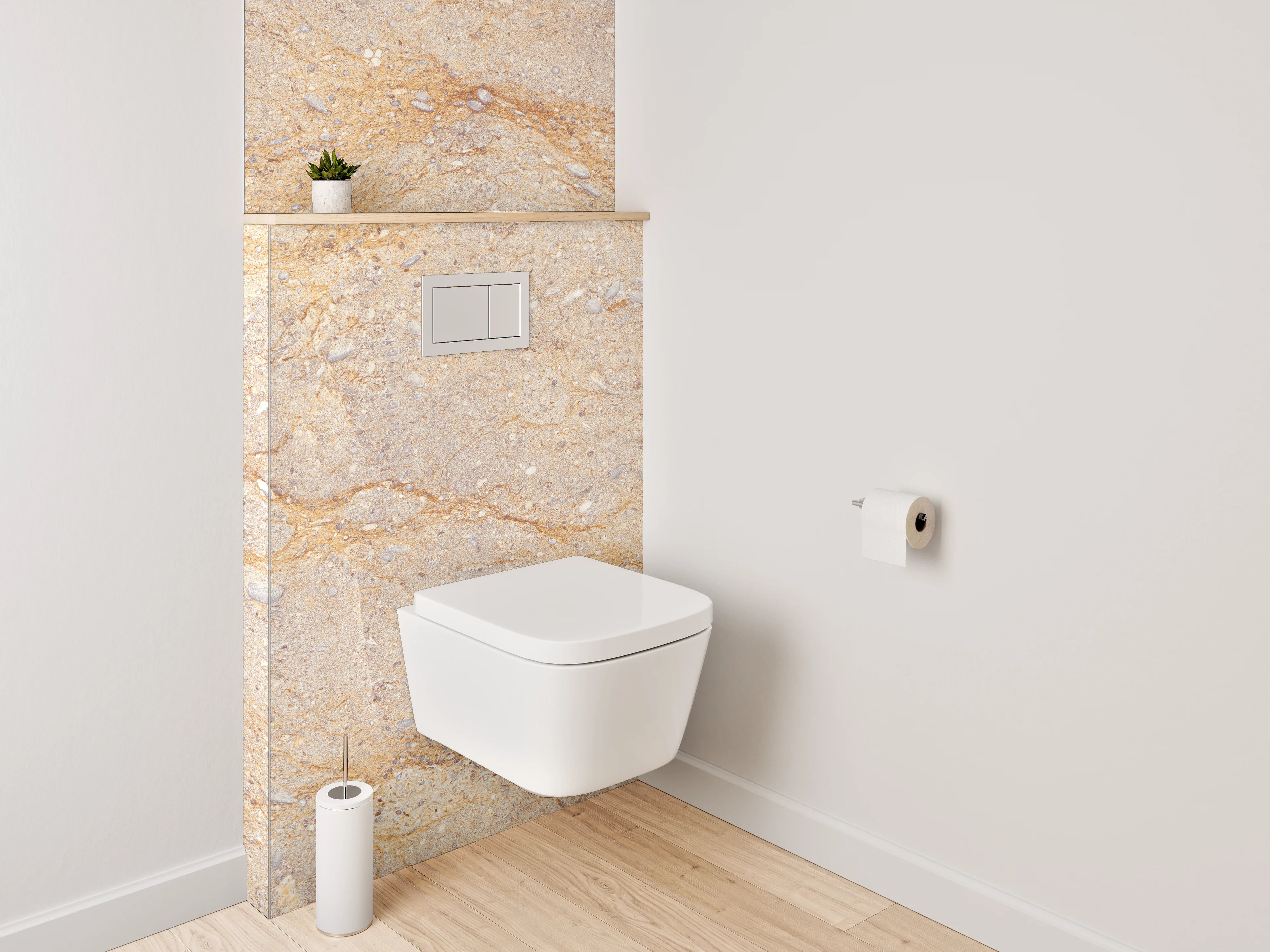 WC-Rückwand - Beige Marmor-Textur mit goldenen Linien