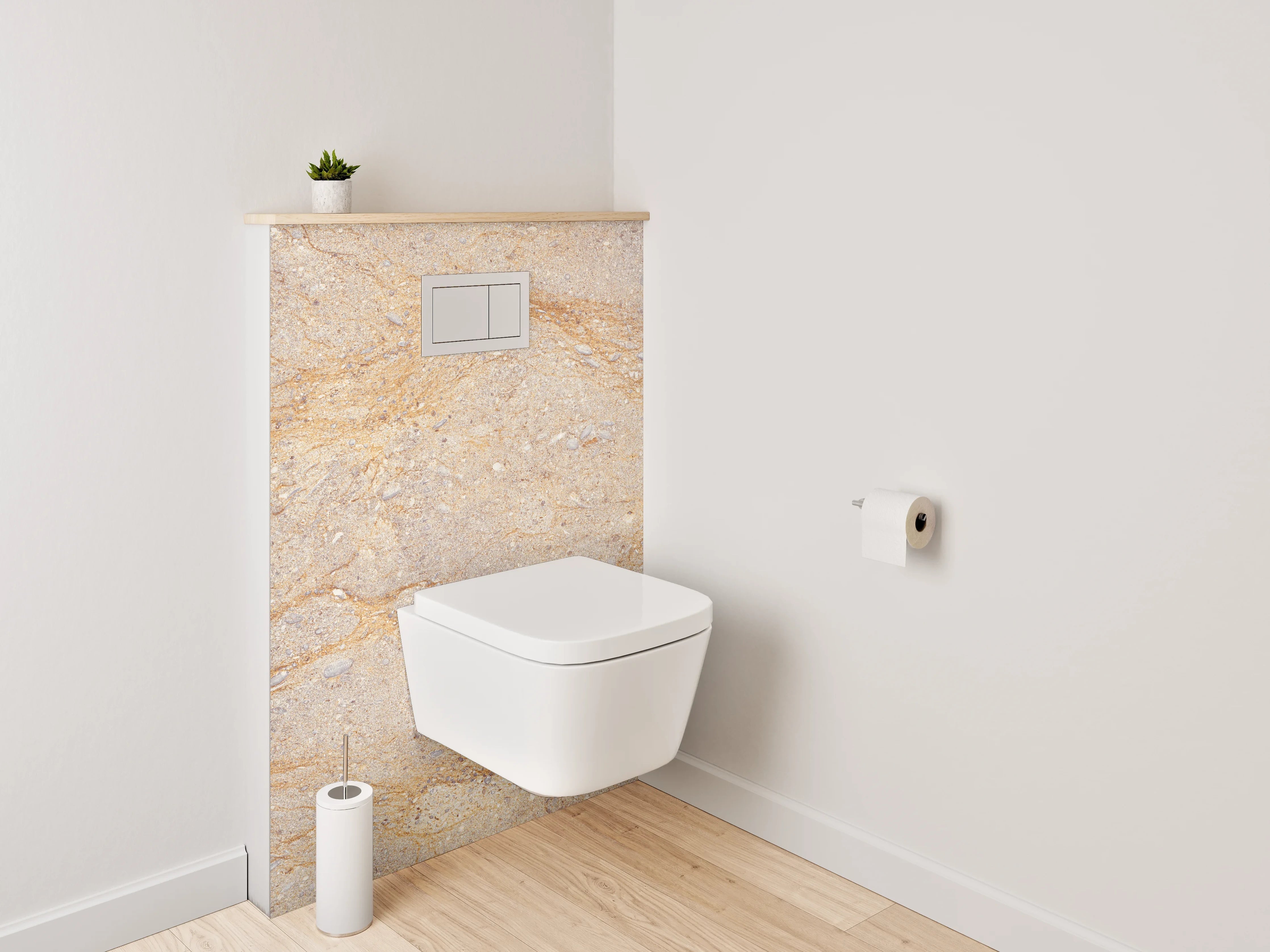 WC-Rückwand - Beige Marmor-Textur mit goldenen Linien