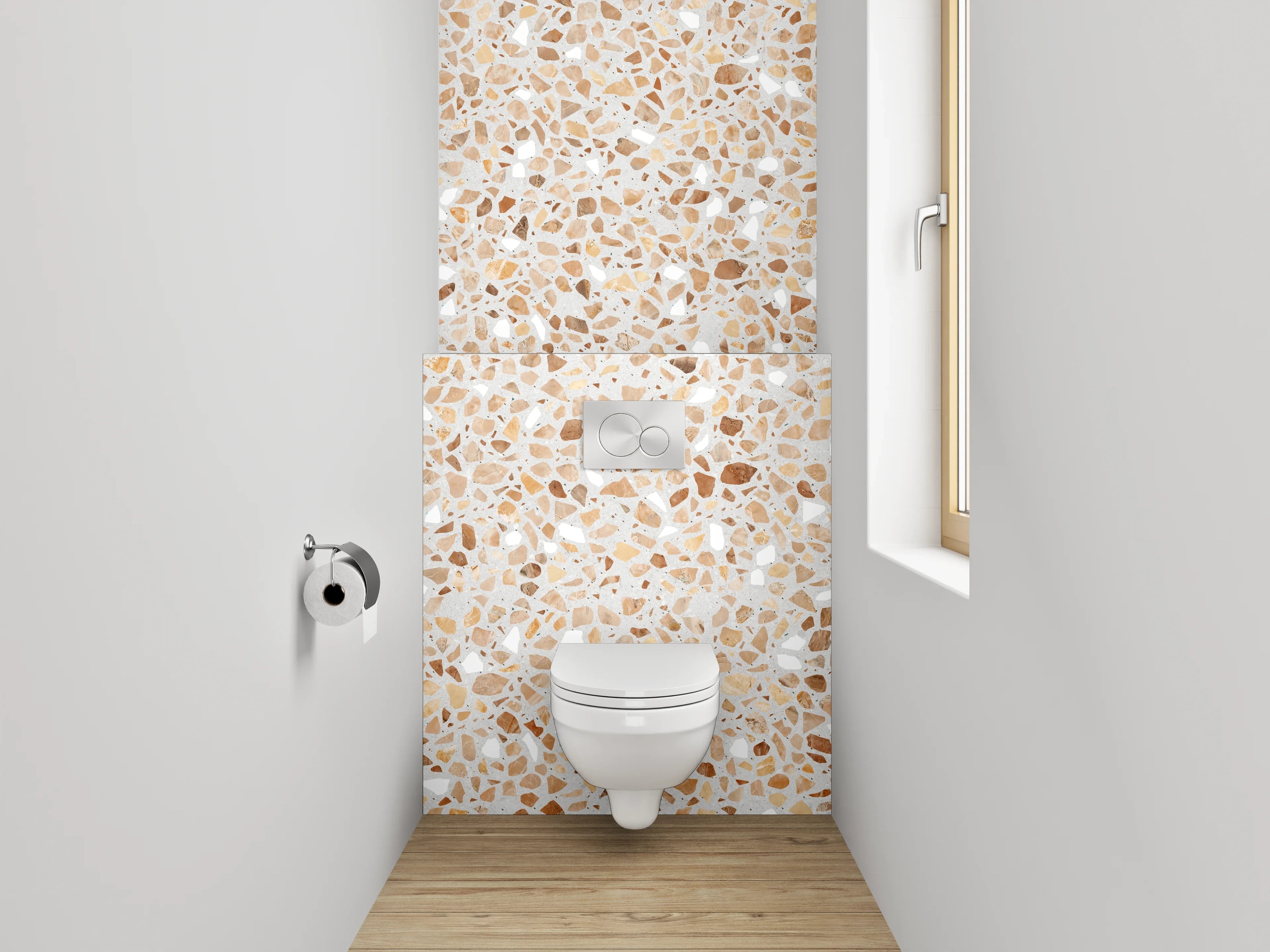 WC-Rückwand - Beige Terrazzo Mosaikoptik modern