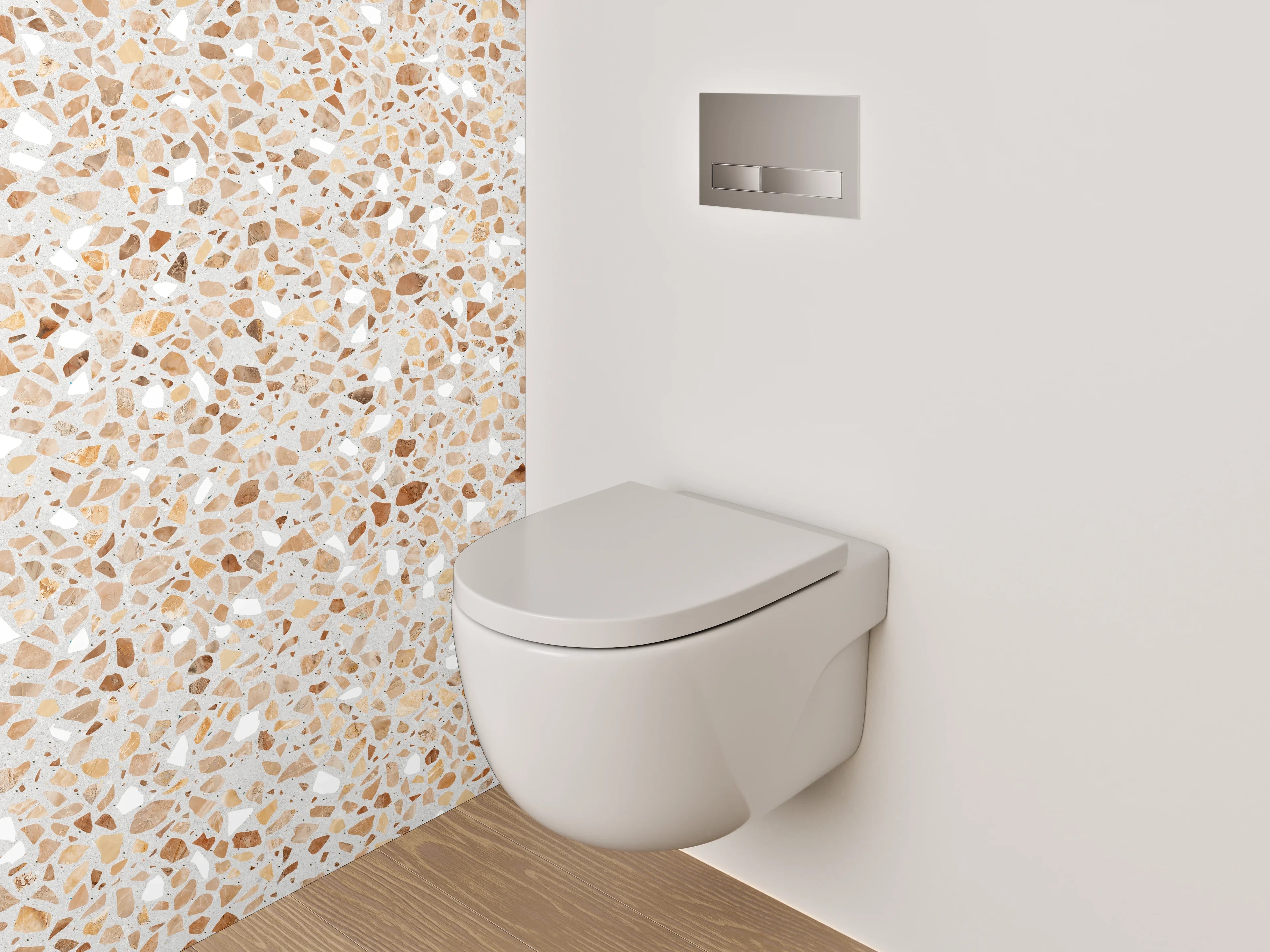 WC-Rückwand - Beige Terrazzo Mosaikoptik modern