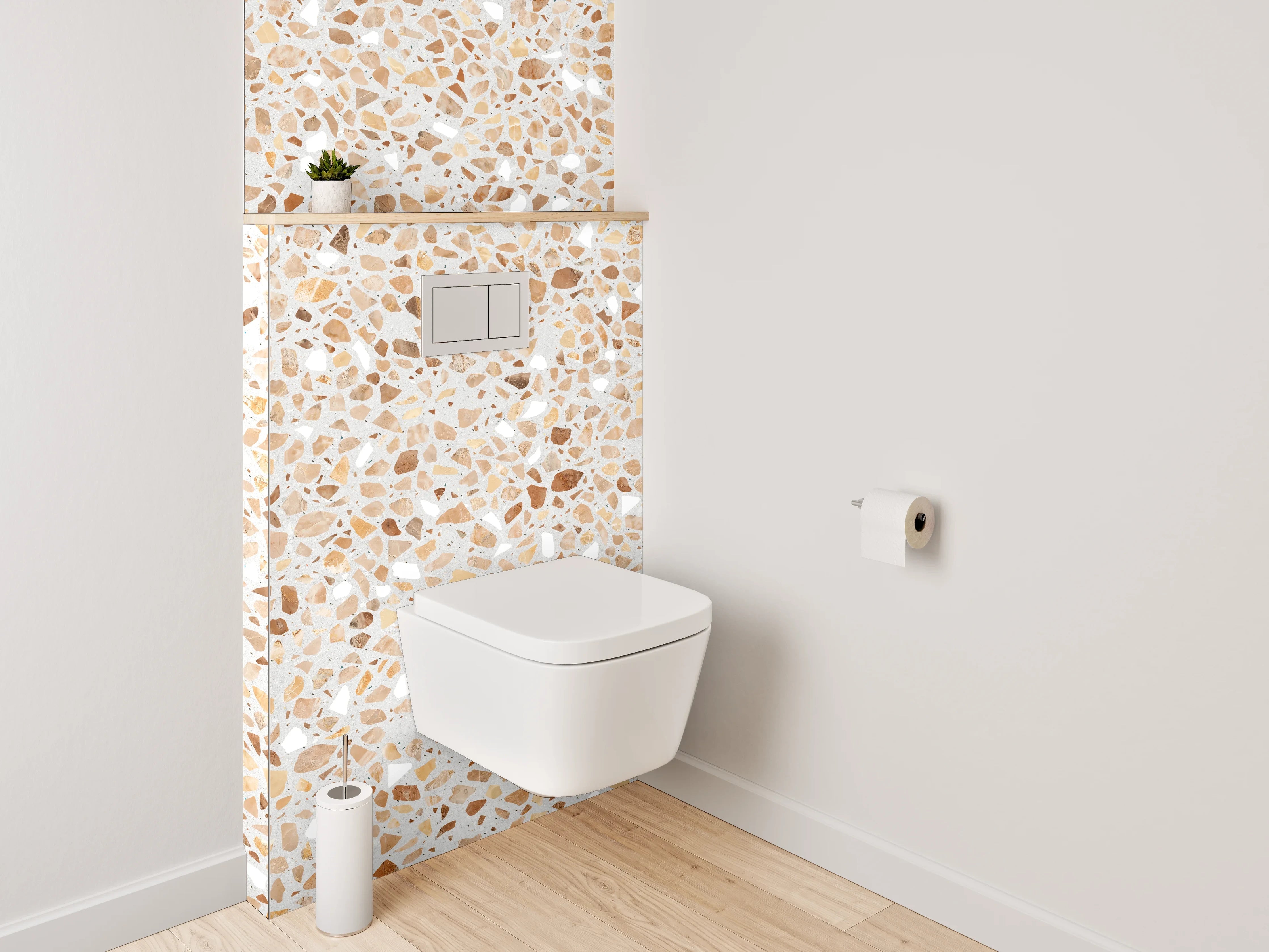WC-Rückwand - Beige Terrazzo Mosaikoptik modern